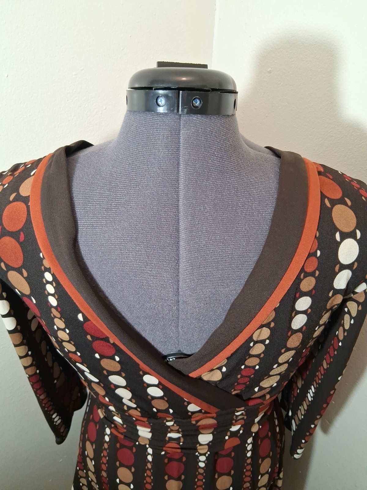 Studio I Brown Dot Print Wrap Dress 3/4 Sleeve Size 16 Reto Y2K 70’s Inspired