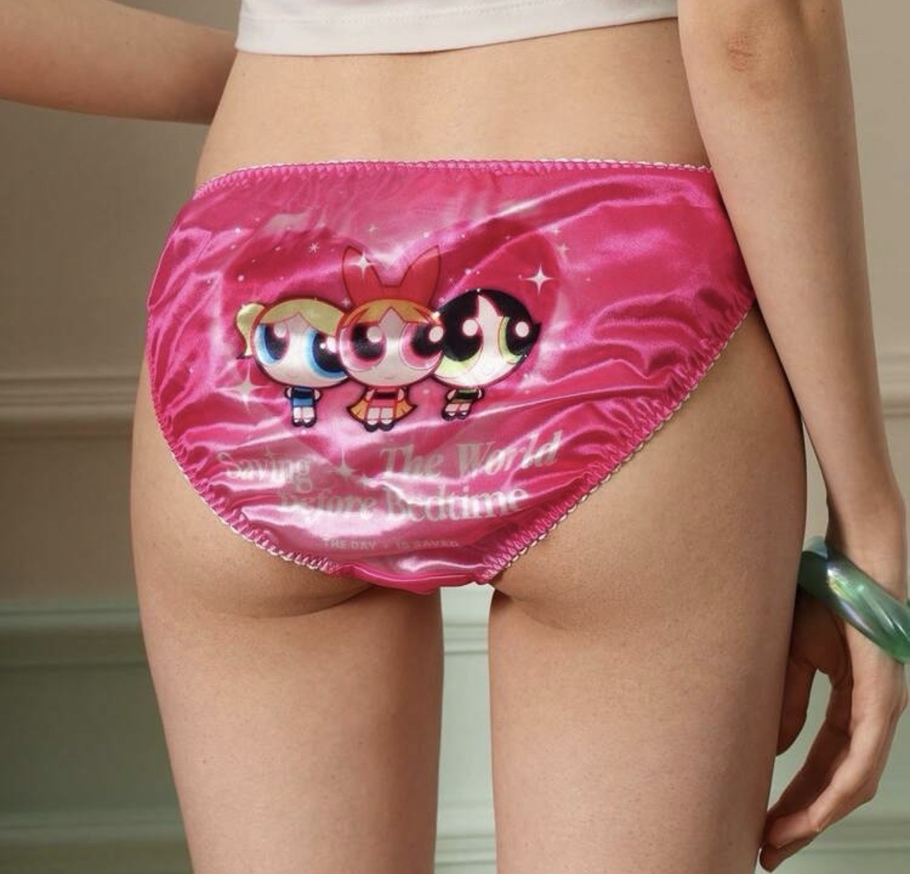 NEW Glossy Satin Crinkle Edge Powerpuff Girls Y2K Theme Bikini Brief Panties XL