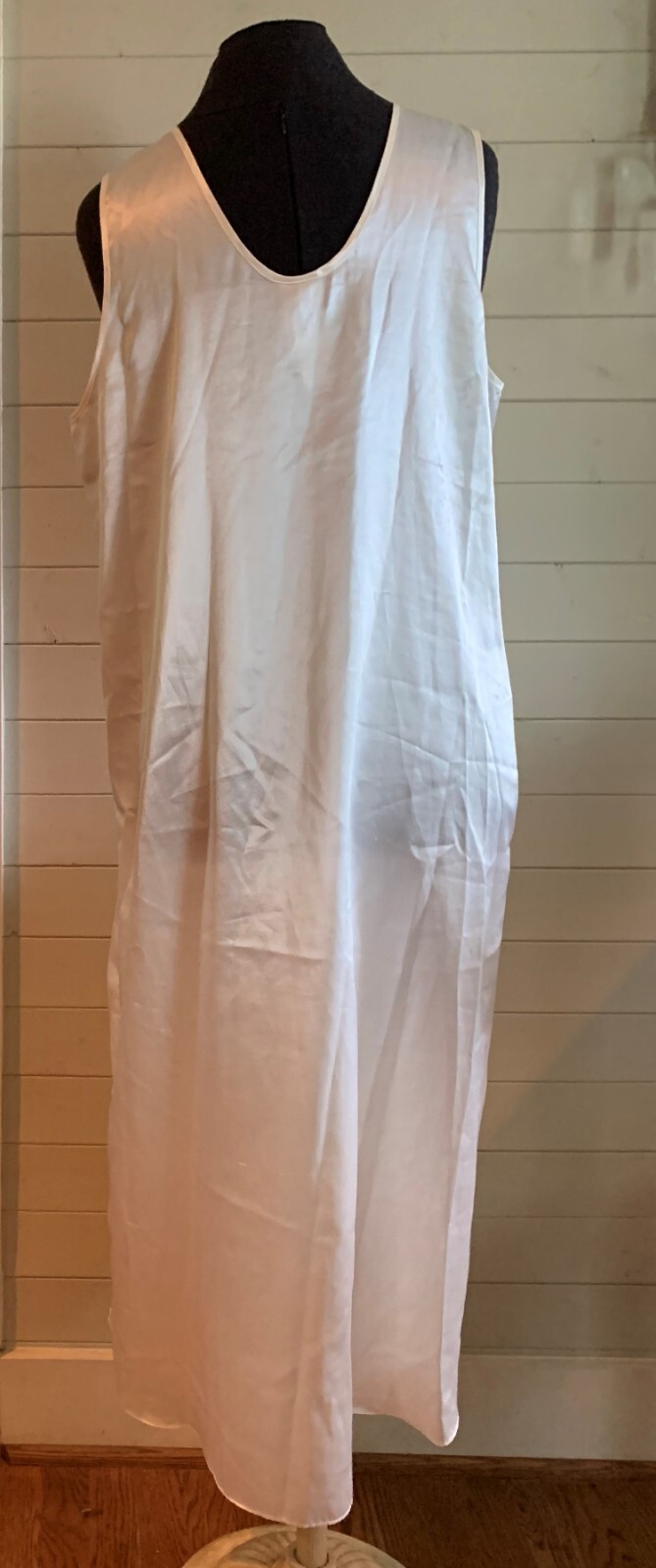 Vtg Ivory Satin Poly Lace Embroider Nightgown Long Elegant Sexy P Intimates -XL