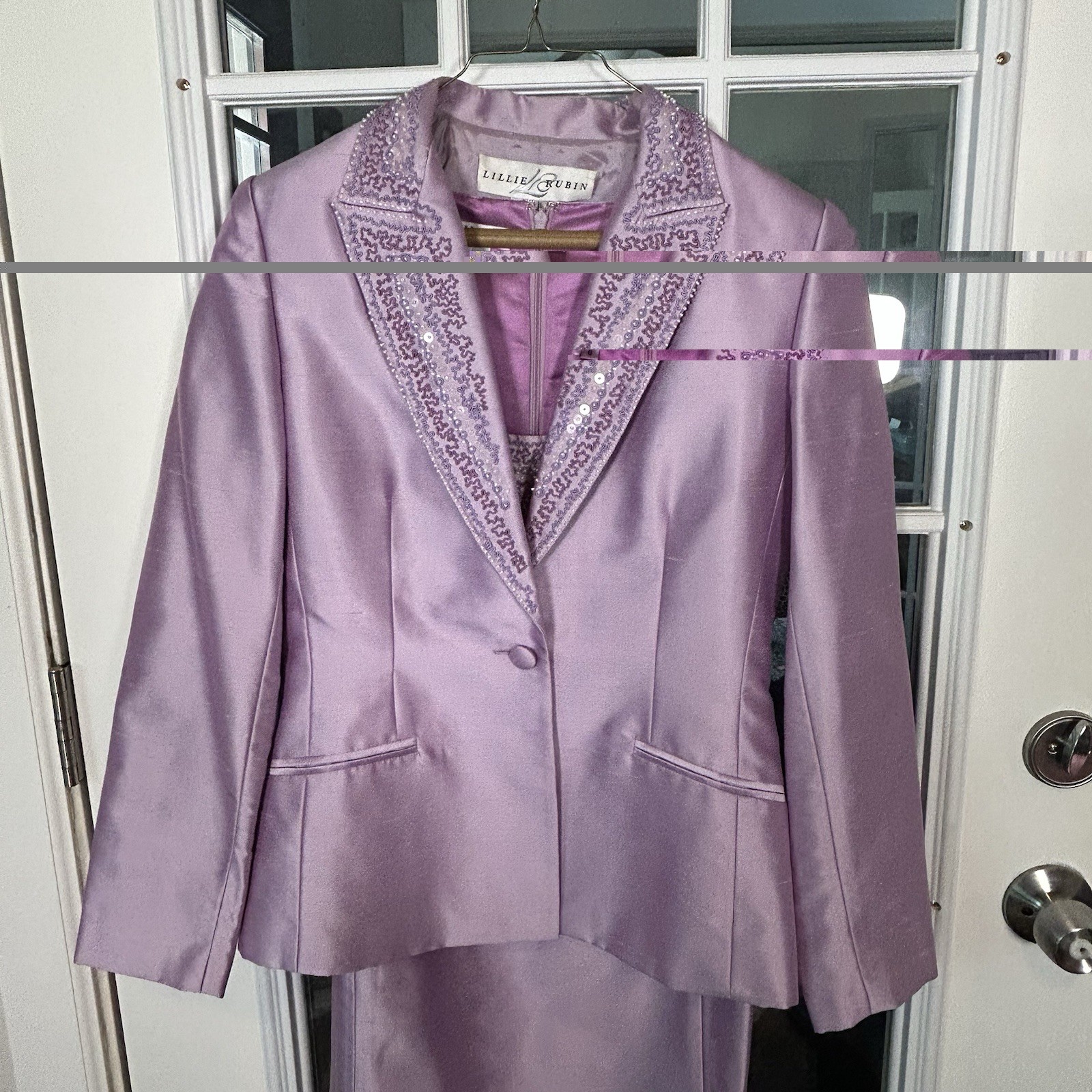 Lillie Rubin X Kay Unger Vintage 1990s 100% Silk Lavender Beaded Dress Jacket 6