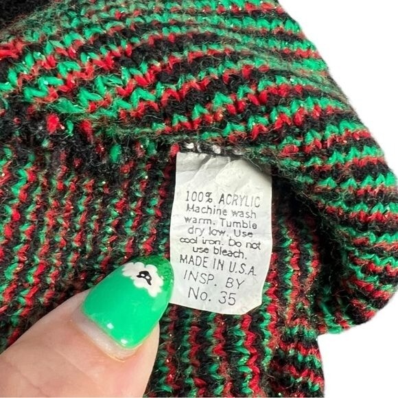 VTG G.F.C Ltd Black w/ metallic Red & Green Floral Acrylic Pullover Sweater