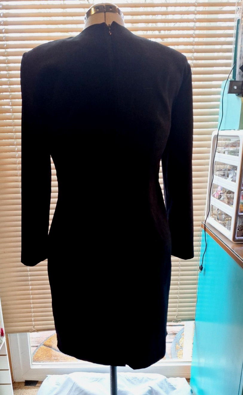 Positive Attitude Ladies Velveteen Dress Black w/embroidery & scalloped hem 10P