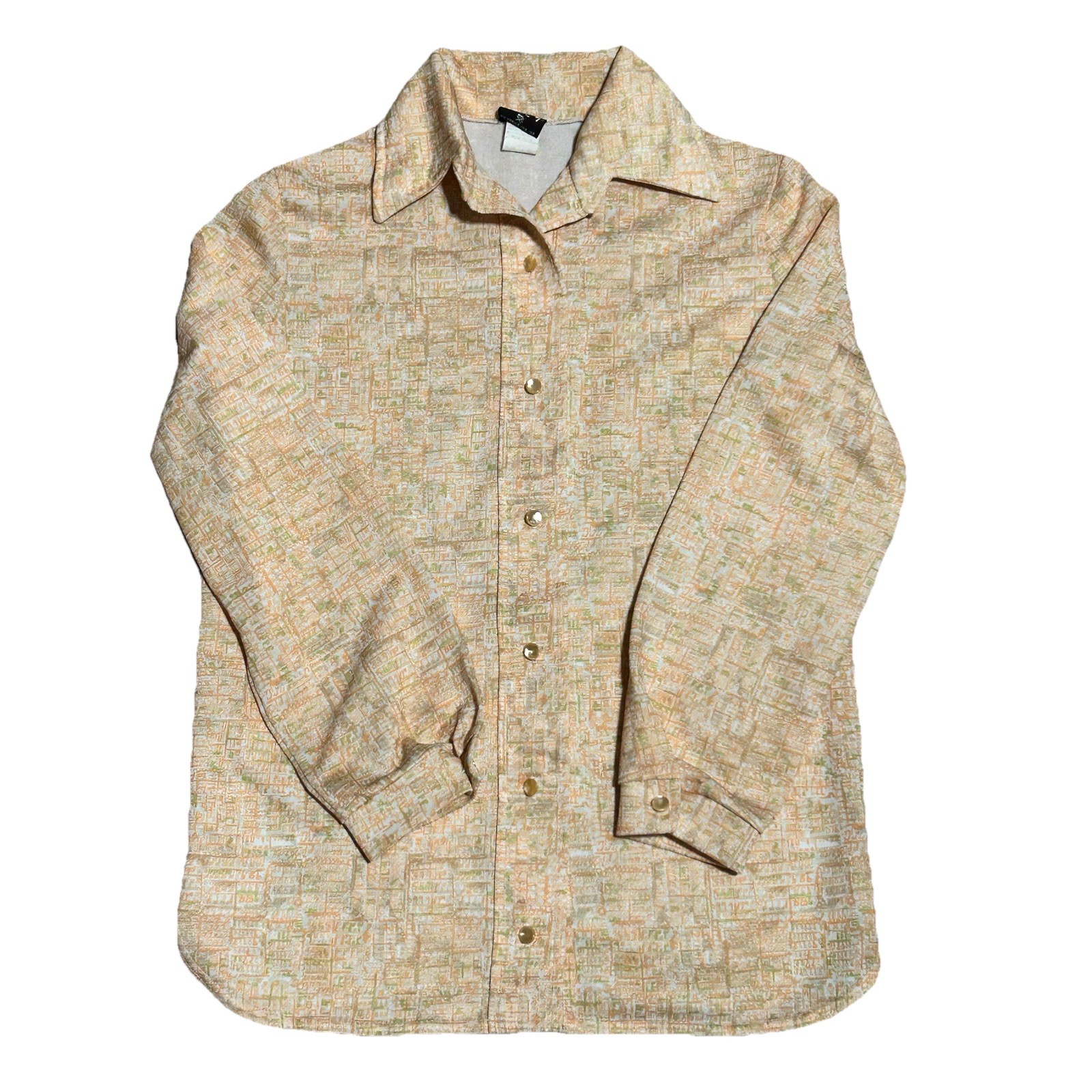 70s Retro Stage 7 Geometric Disco Shirt Polyester Sz 10 Neutral Tones