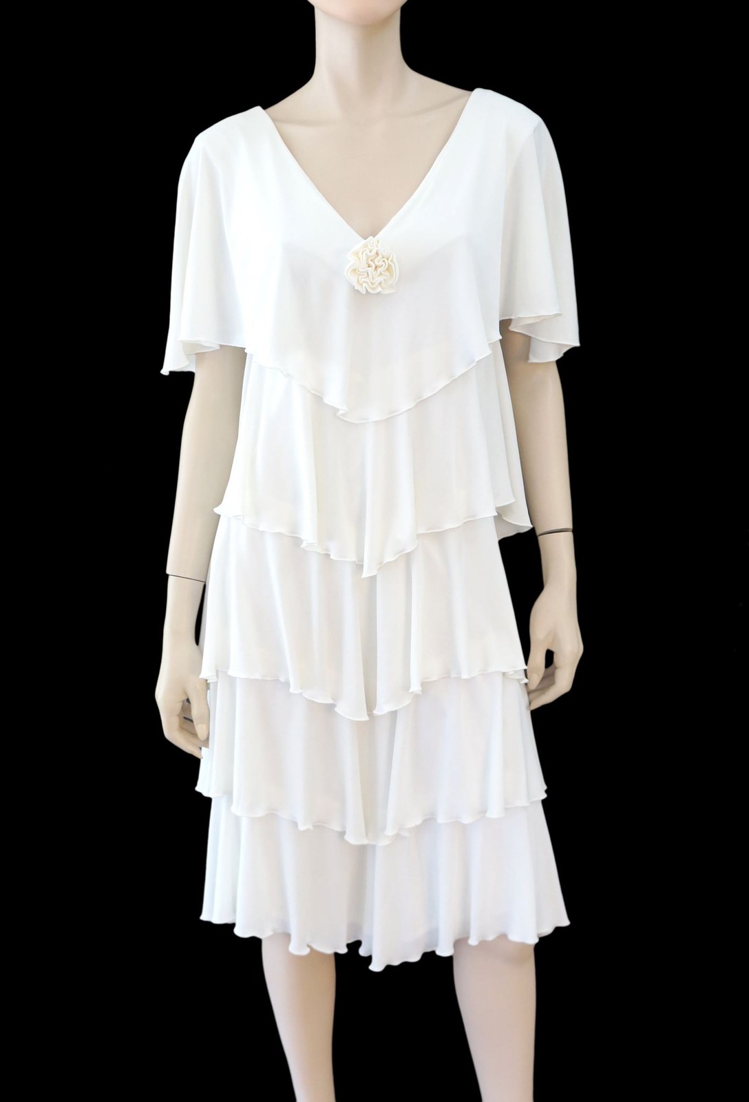 VINTAGE ANN HOBBS for CATTIVA White Jersey Tiered Party Cocktail Dress 8