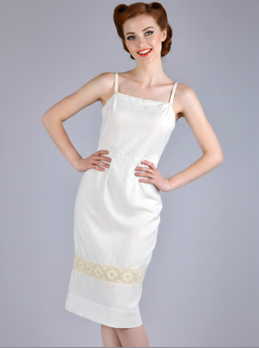 Vintage Tan Linen Sundress XS/S 50s Carlye Embroidered Sleeveless Dress