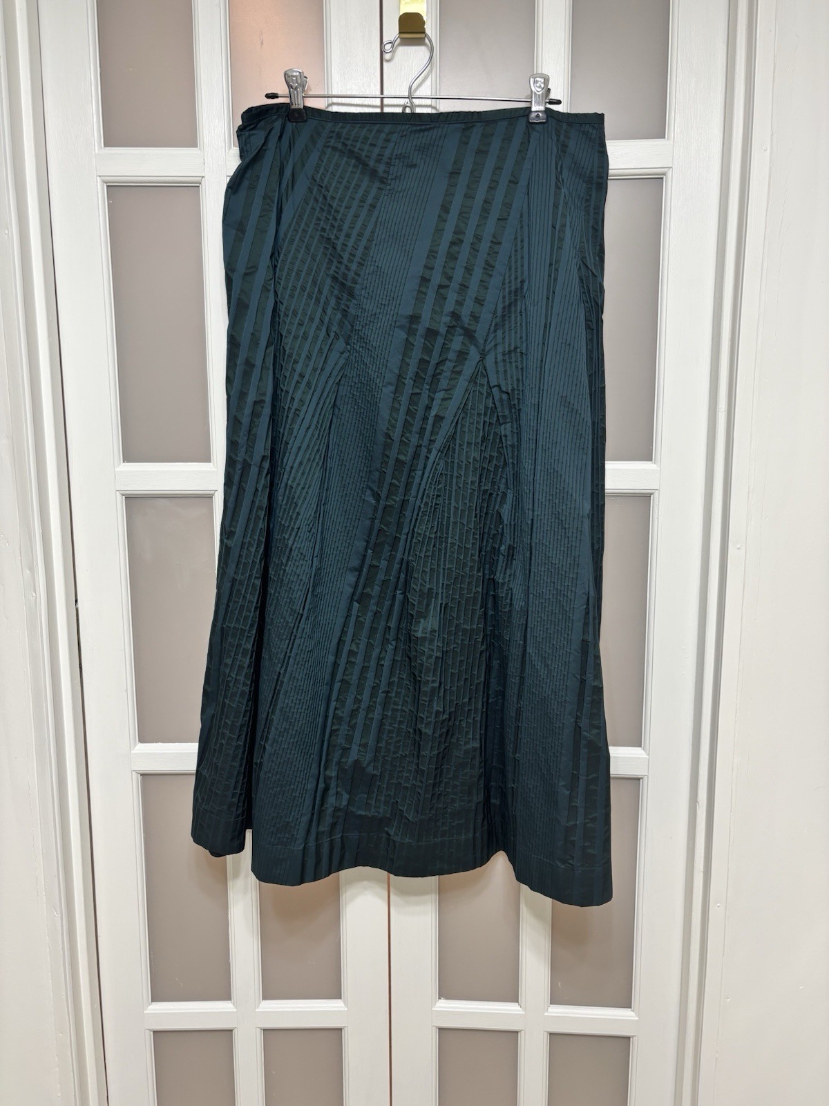 OSKA Textured A-Line Midi Skirt Green Pleated Stripe EU 3 US 10/12