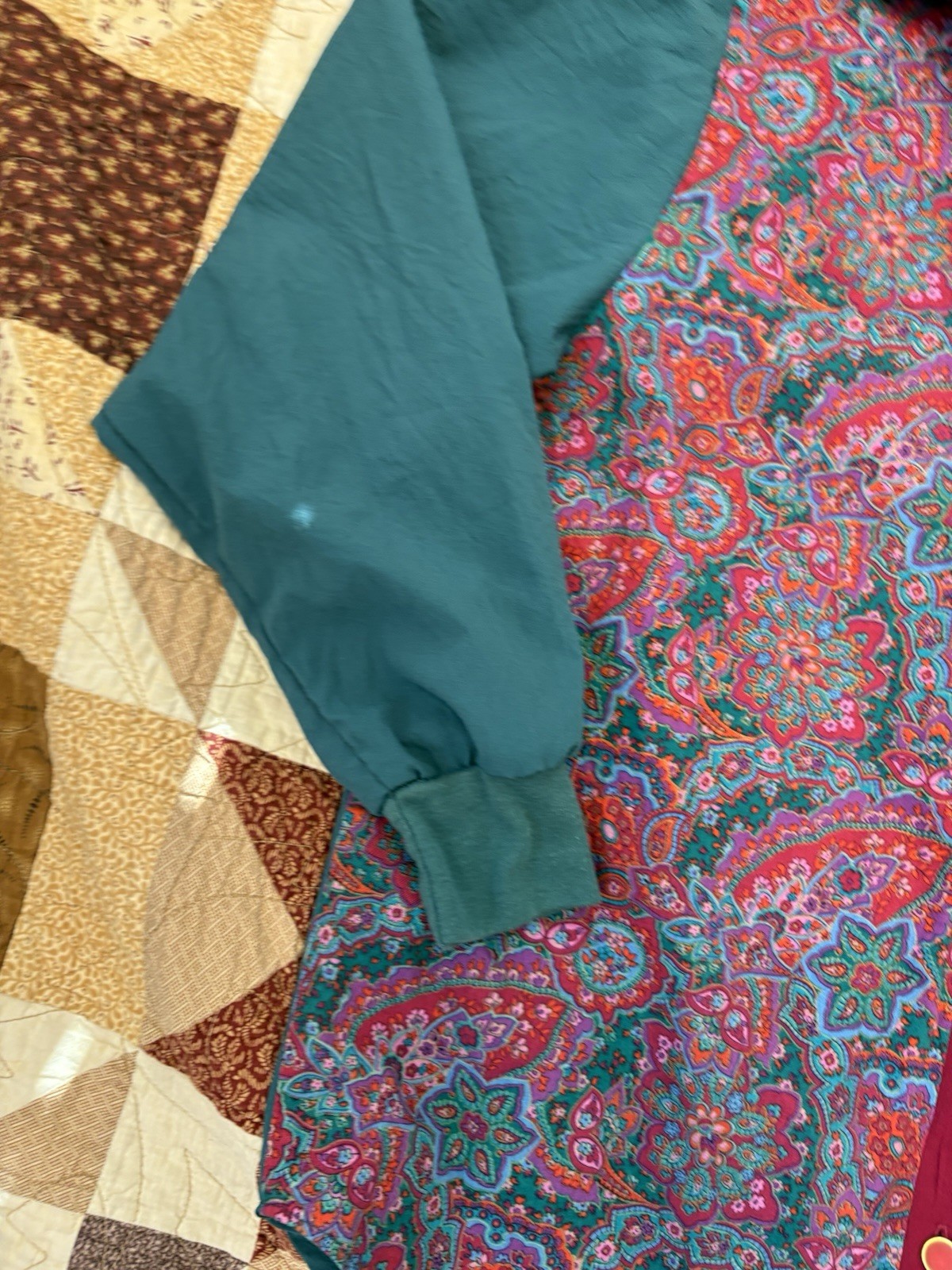 vintage Silver Threads Ltd. button-up shirt vibrant teal and paisley pattern