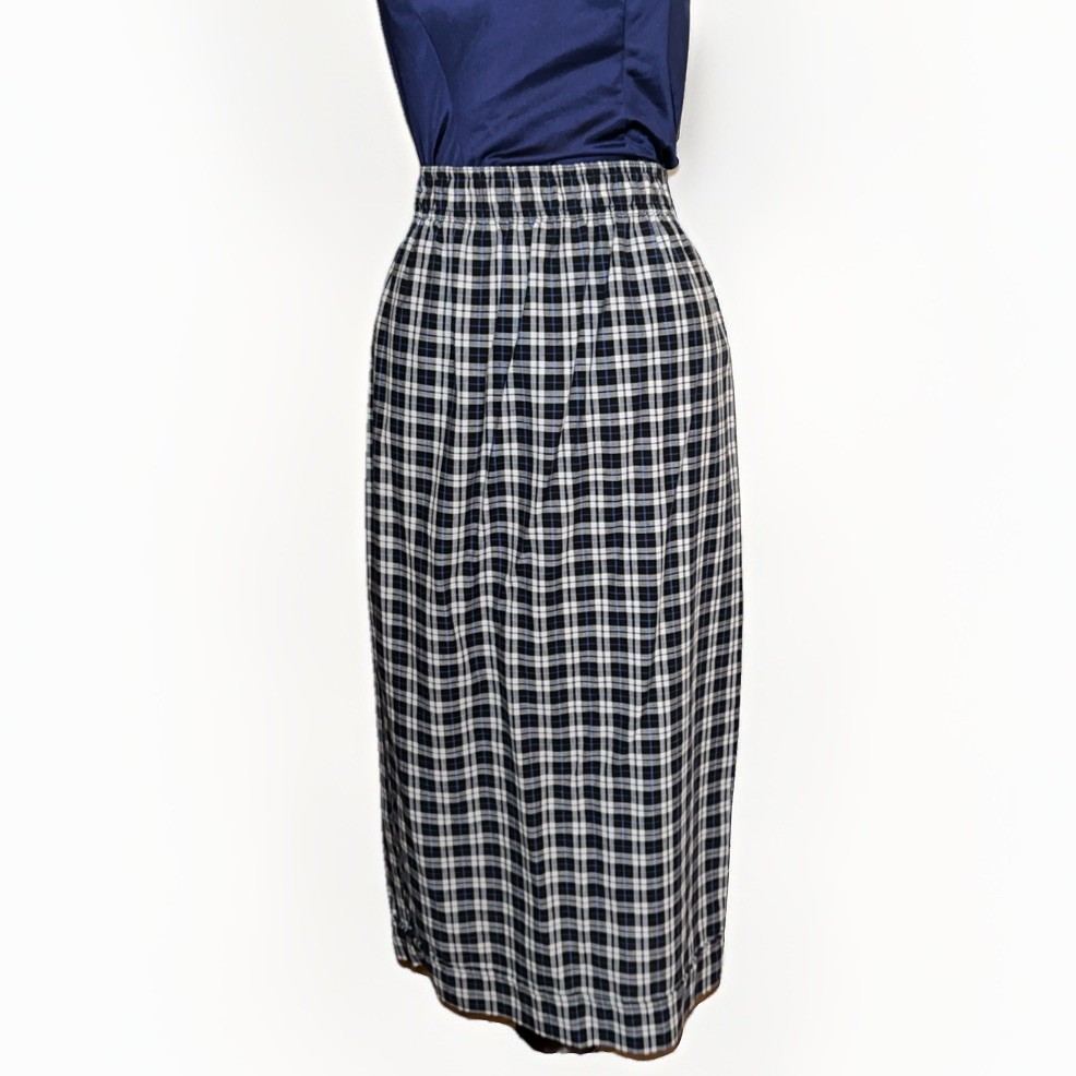 1970’s Vintage Hang Ten Black & White Plaid Long Straight Skirt Cottage Core M