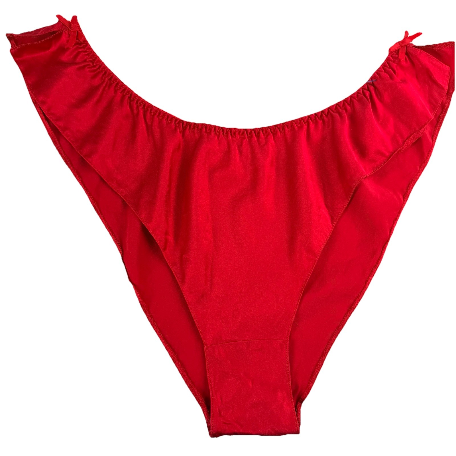Vtg Frederick’s of Hollywood Panties Red Silk L High Cut Leg Side Slit Tap