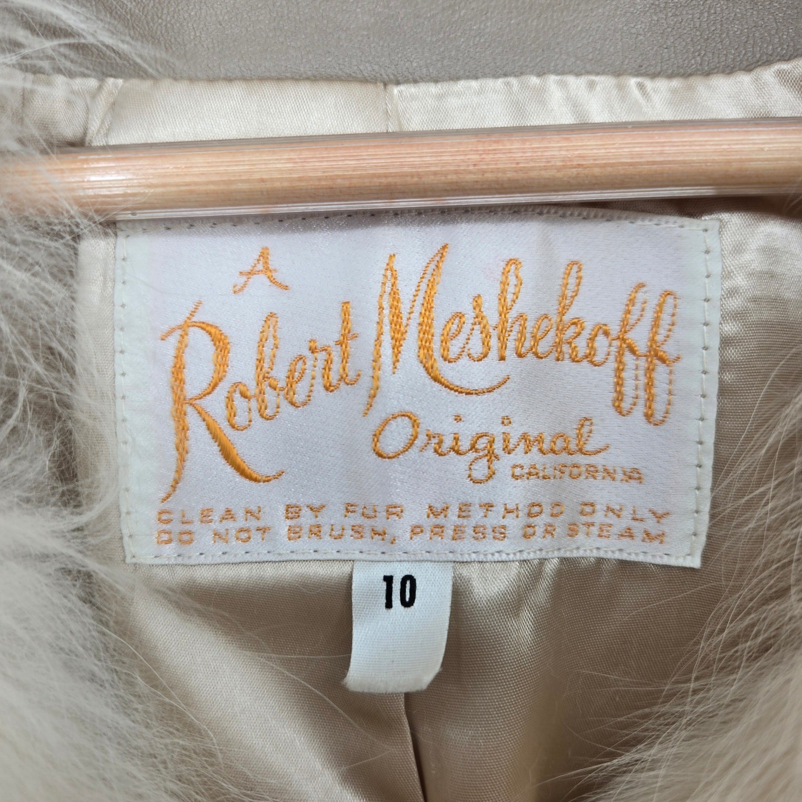 Vintage Women’s 10 Real Leather Swing Coat Genuine Fox Fur Collar Tan Cream