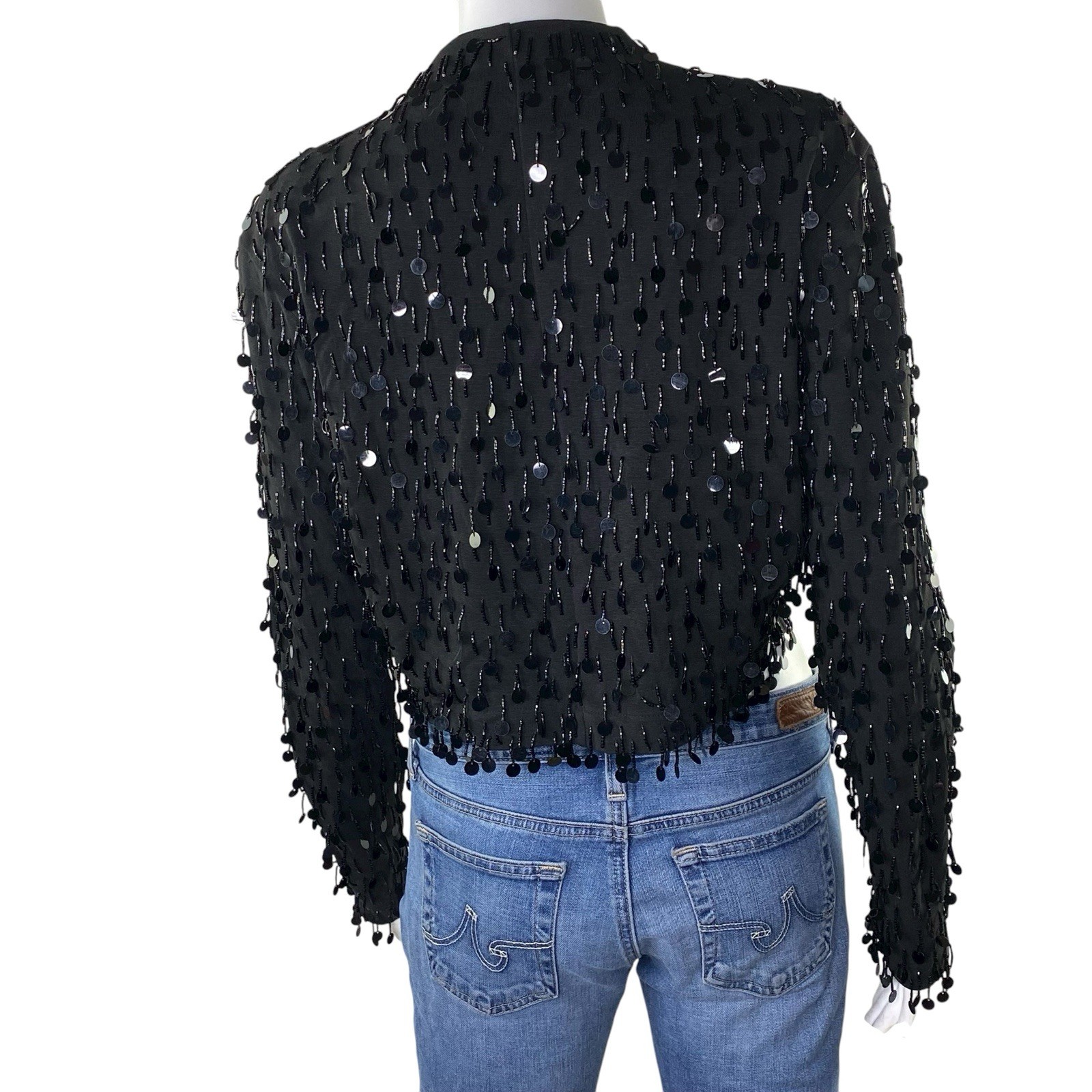 Vintage Vivienne Tam East Wind Code 80s 90s Black Beaded Sequin Bolero Jacket 1