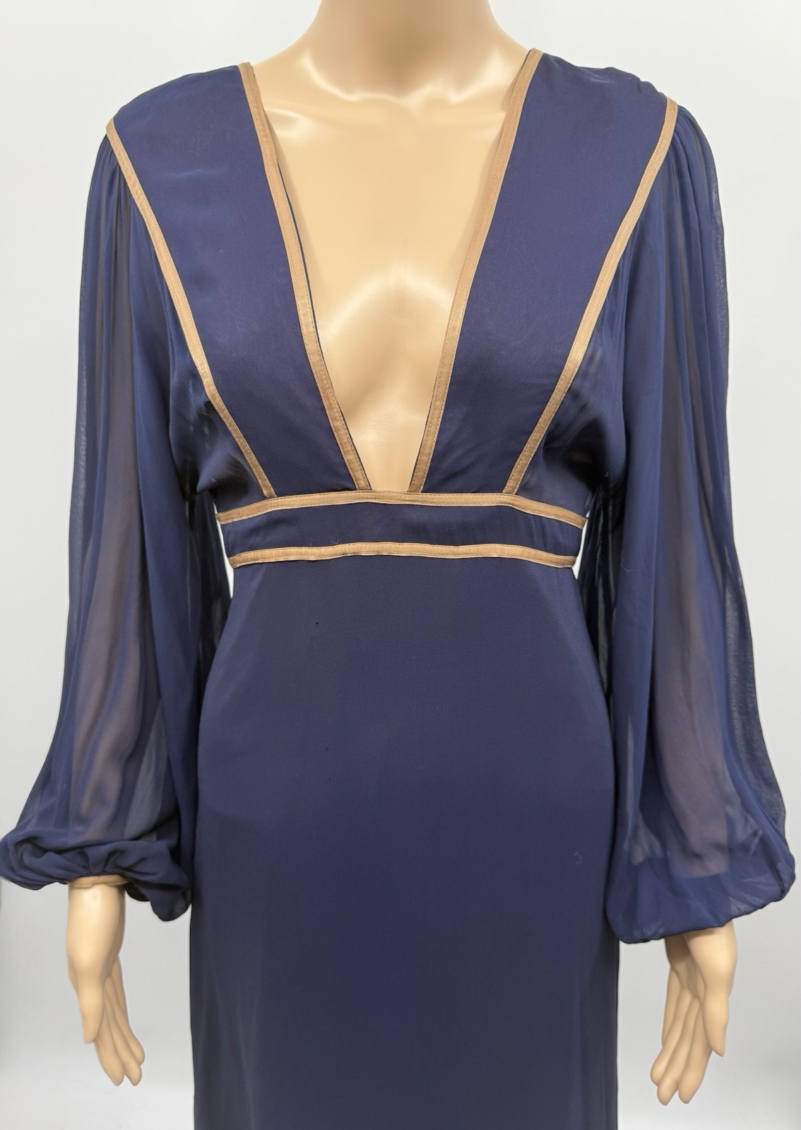 Janice Wainwright Vintage Empire Waist Blue Silk Gown 70s Edwardian SZ 12 *RARE*