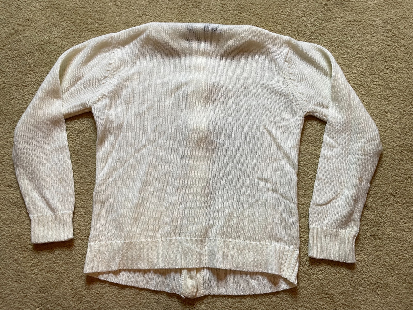 Vintage 1960s Ivory Mid Century Cable Knit Acrylic Button Up Cardigan Sweater S