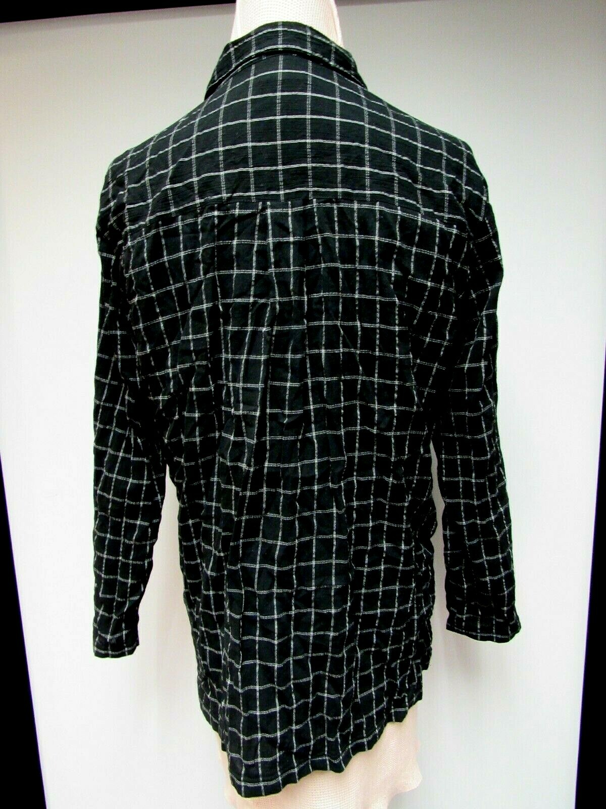 VTG CHICO’S DESIGN Cotton Blend Blouse Top Crinkle Plaid Black White 3 l XL EUC