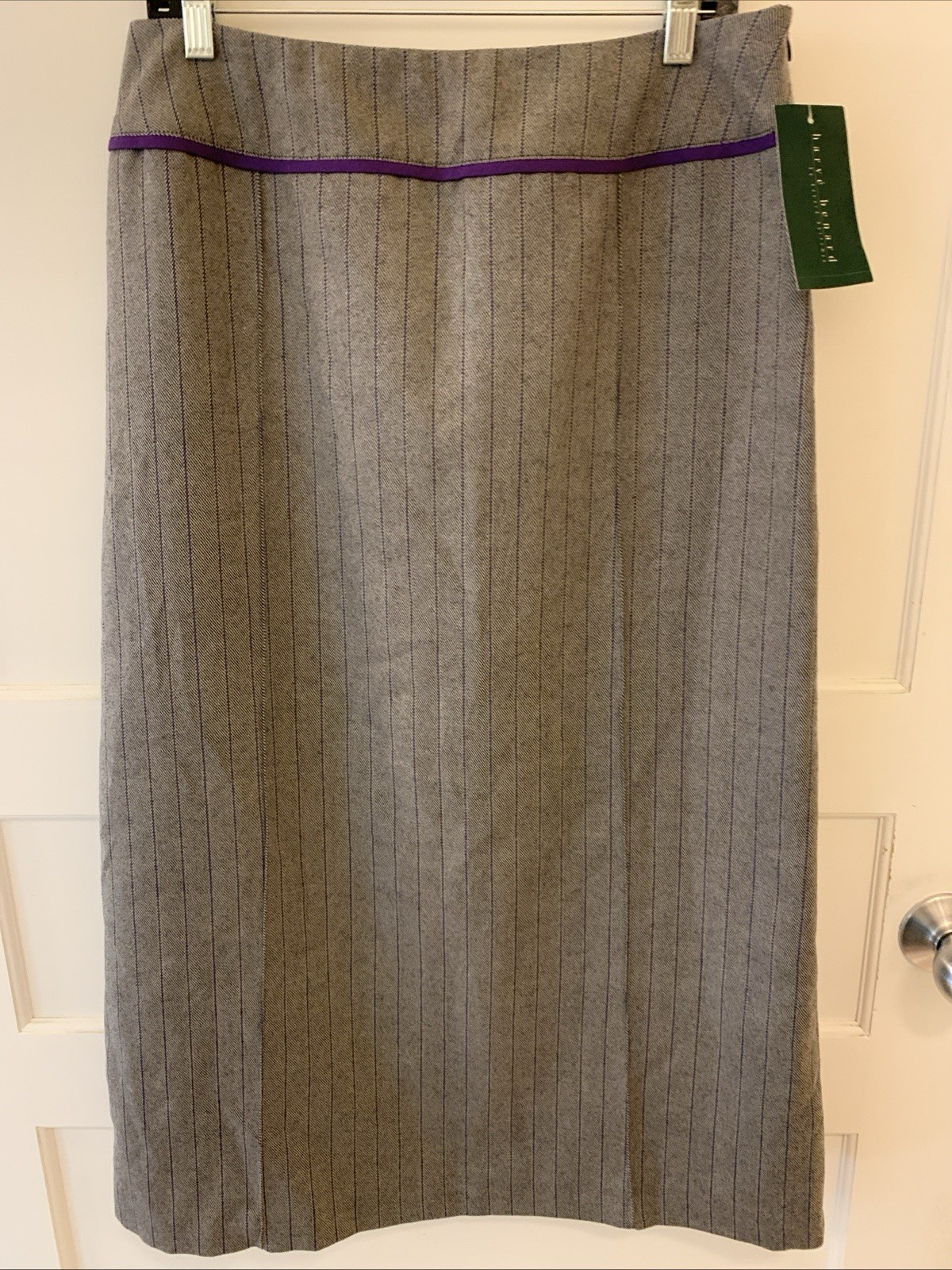Harve Benard 12 Vtg NWT Pinstripe Maxi Skirt Gray/purple Side Zip Lined Slit