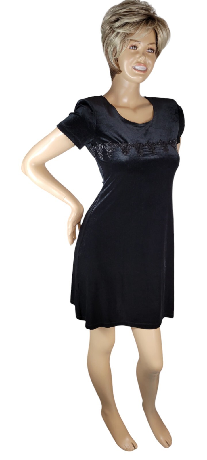 Vintage 90s John Roberts Black Velvet Velour Beaded Sequin Whimsigoth Dress 6