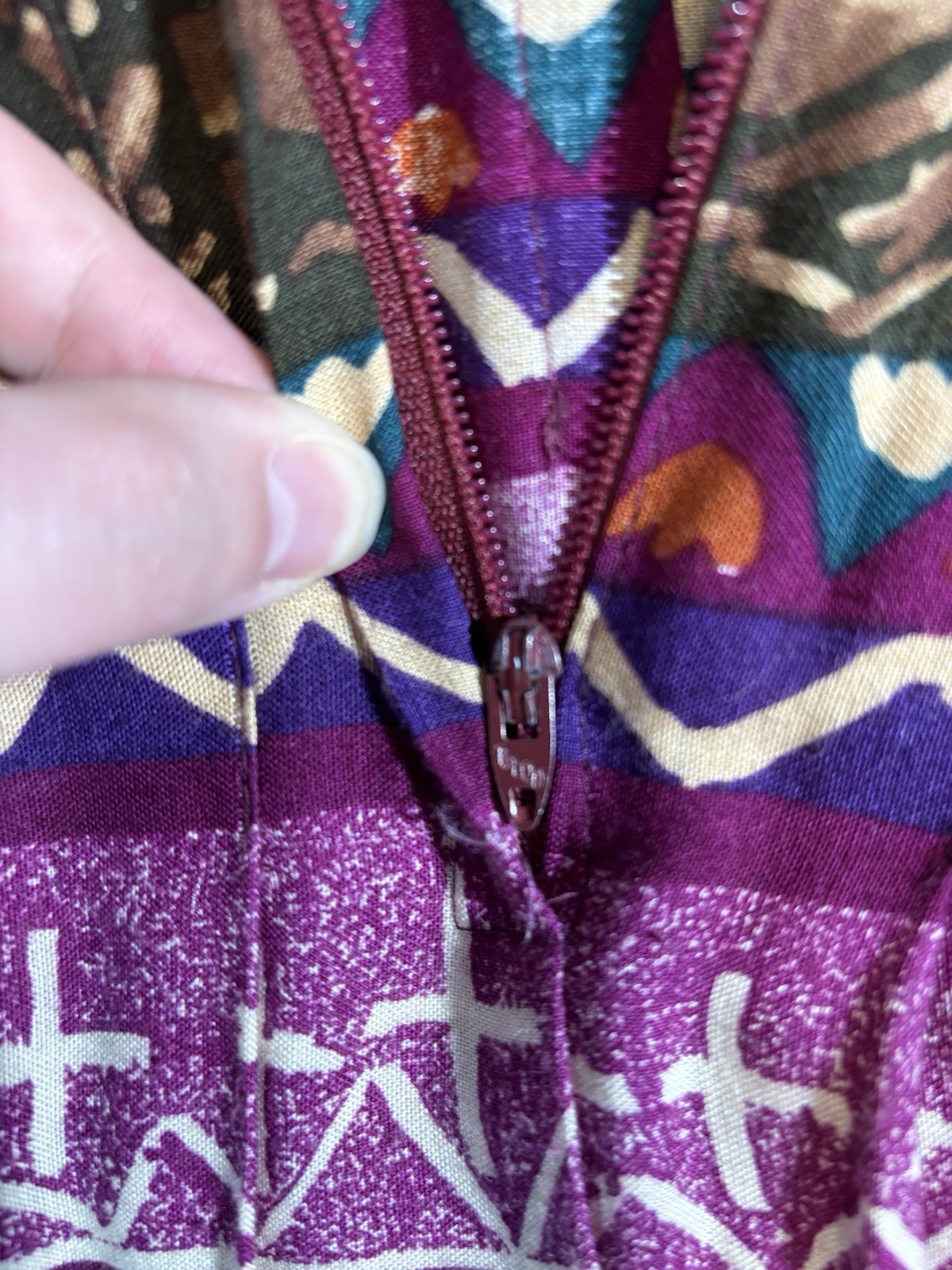 RabbitRabbit Geometric Multicolor Pink Rayon 90s Vintage Dress with Belt Size 12