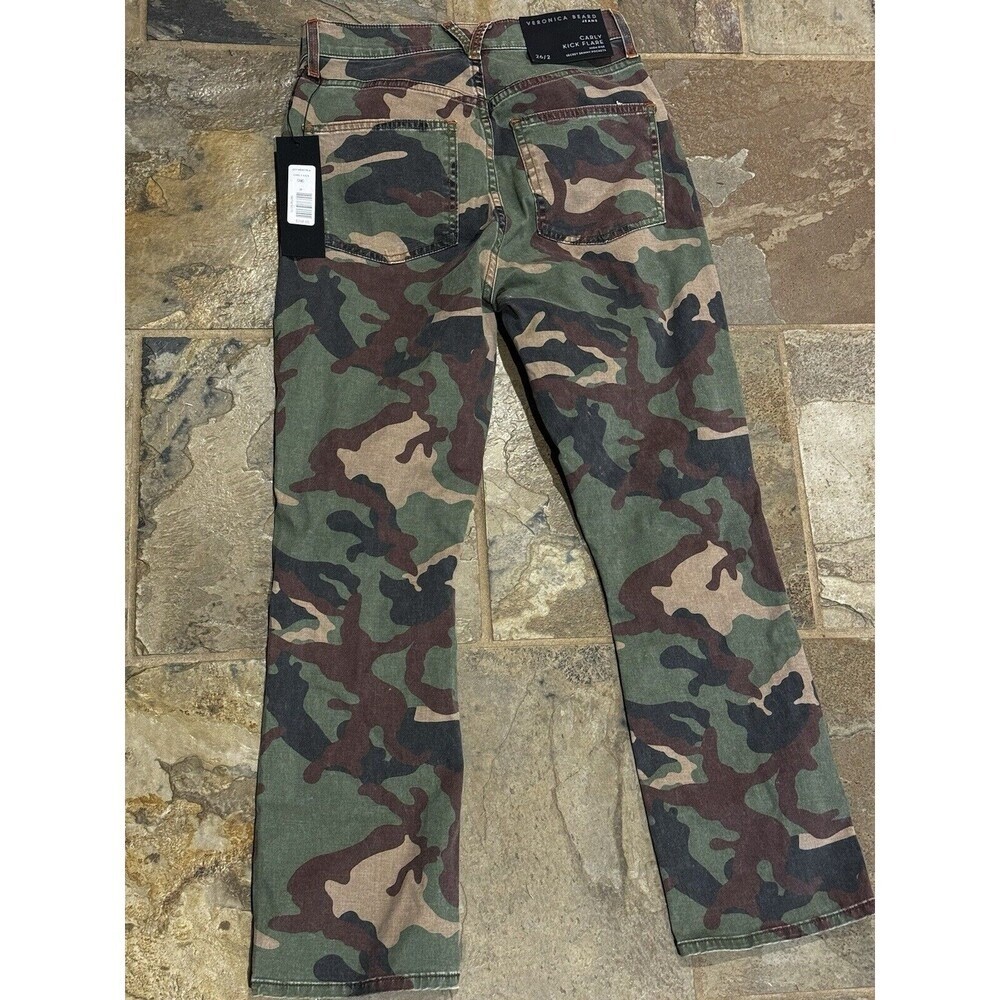 NWT $298 Veronica Beard Carly Kick Flare High Rise Jeans Camo Women’s 26