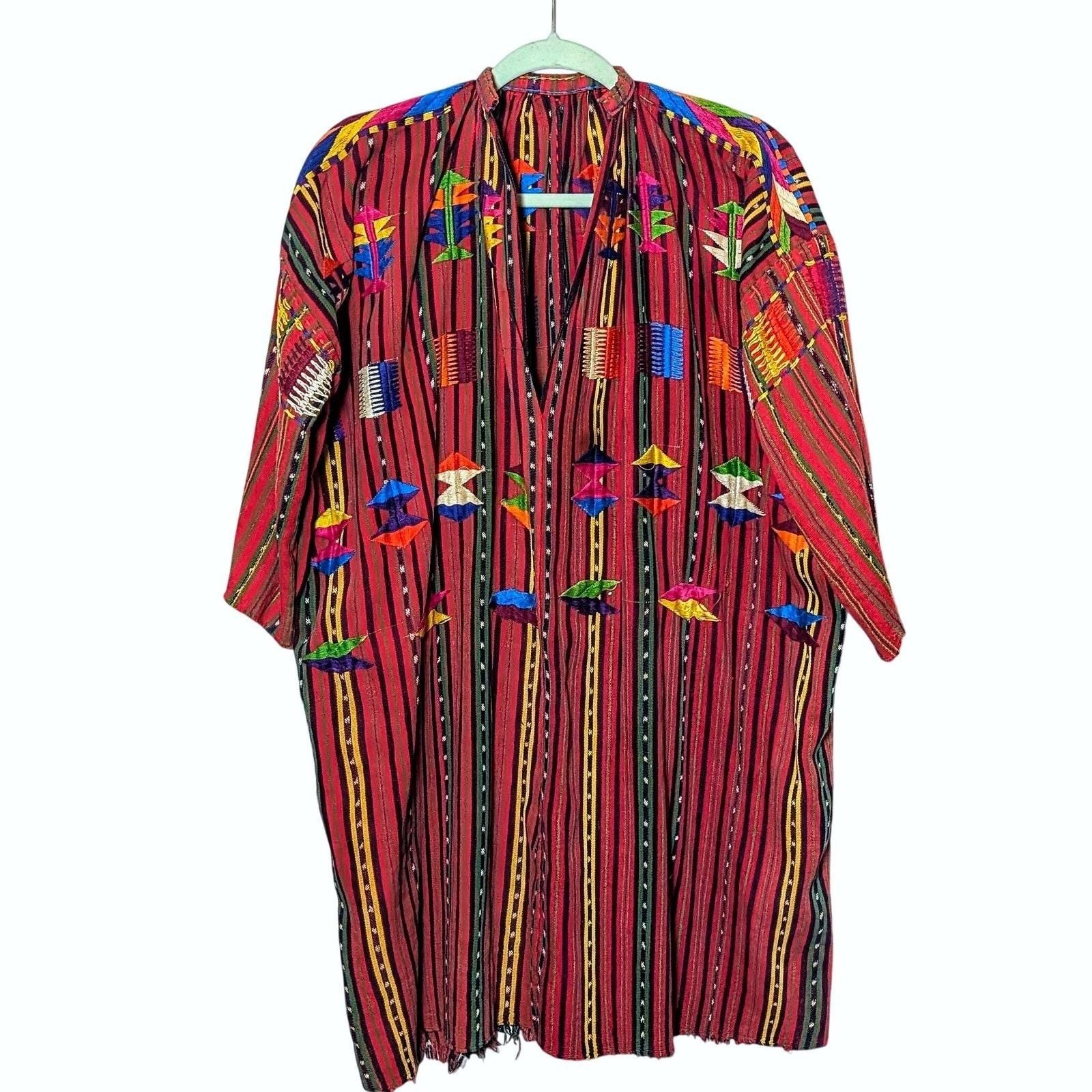 Vintage Guatemalan Solola Handwoven Colorful Embroidered Tunic Huipil Textile