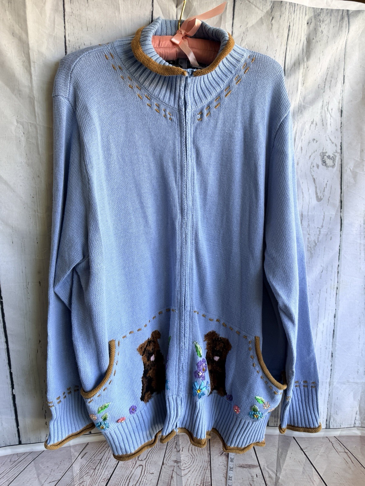 Vintage Storybook Knits Yorkie Dogs Sweater Granny Grandma Teacher Whimsy L
