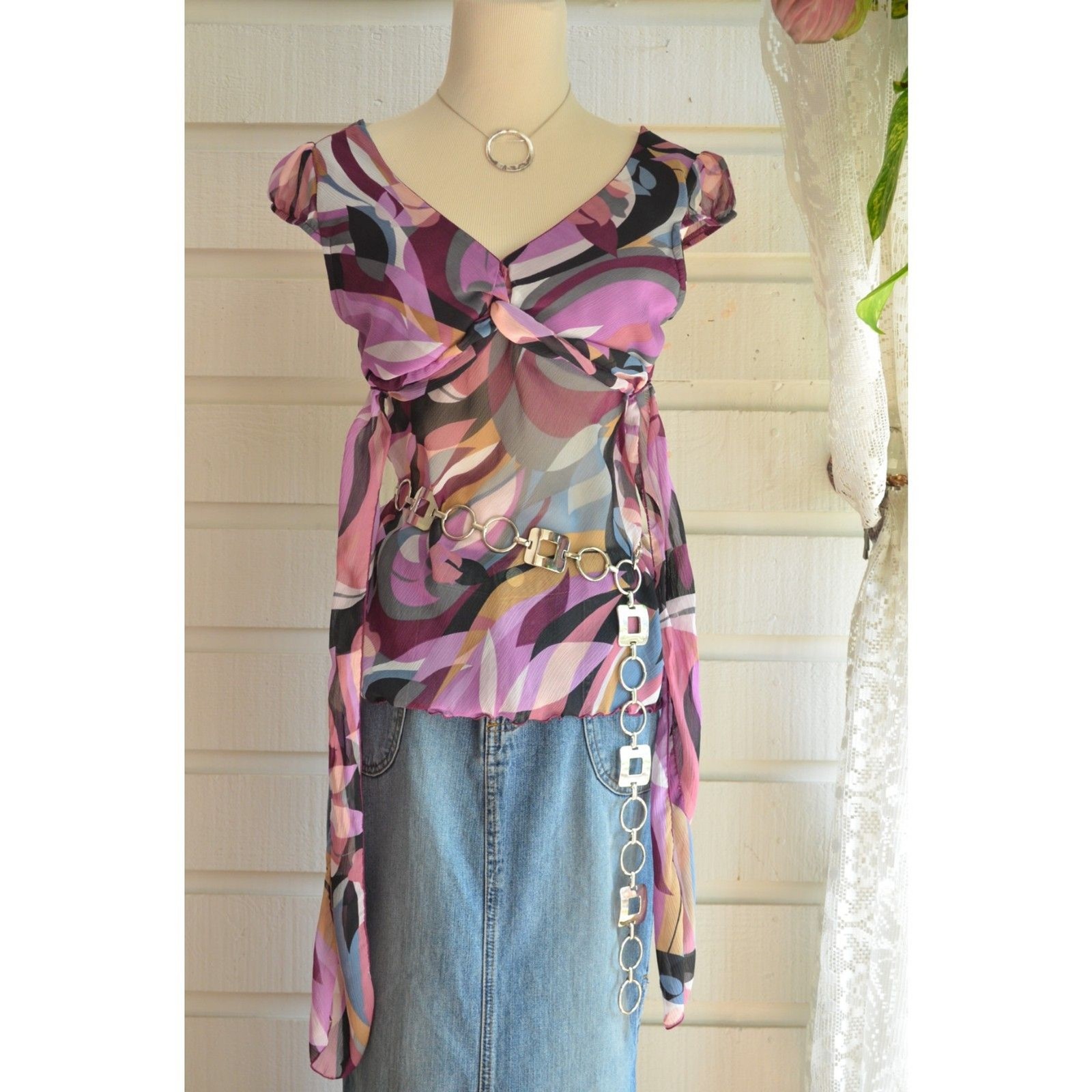 Vintage Y2K Iz Byer California Top Purple Abstract Print- M