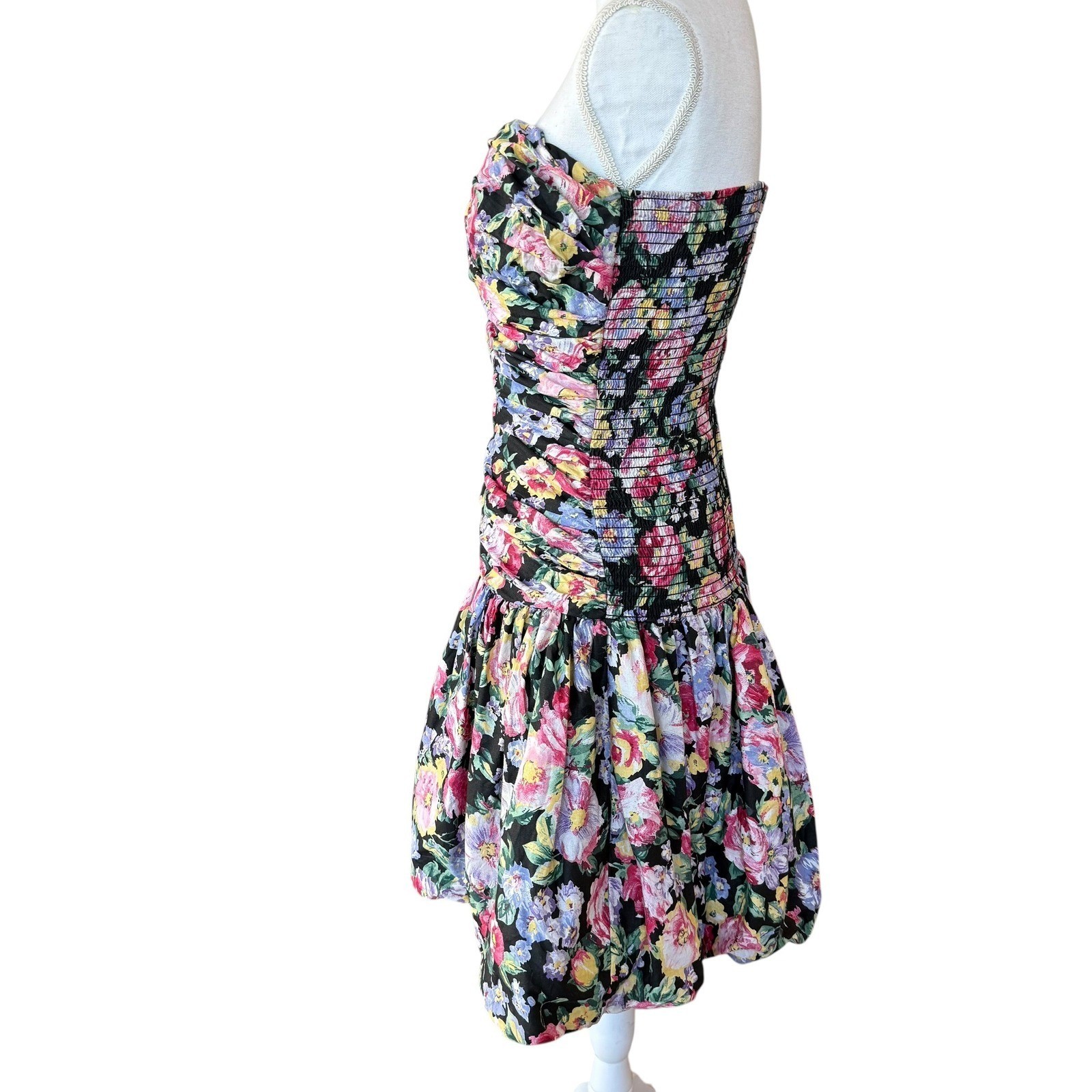 Vintage Positively Ellyn Strapless Floral Ruched Bubble Hem Mini Dress Size 12
