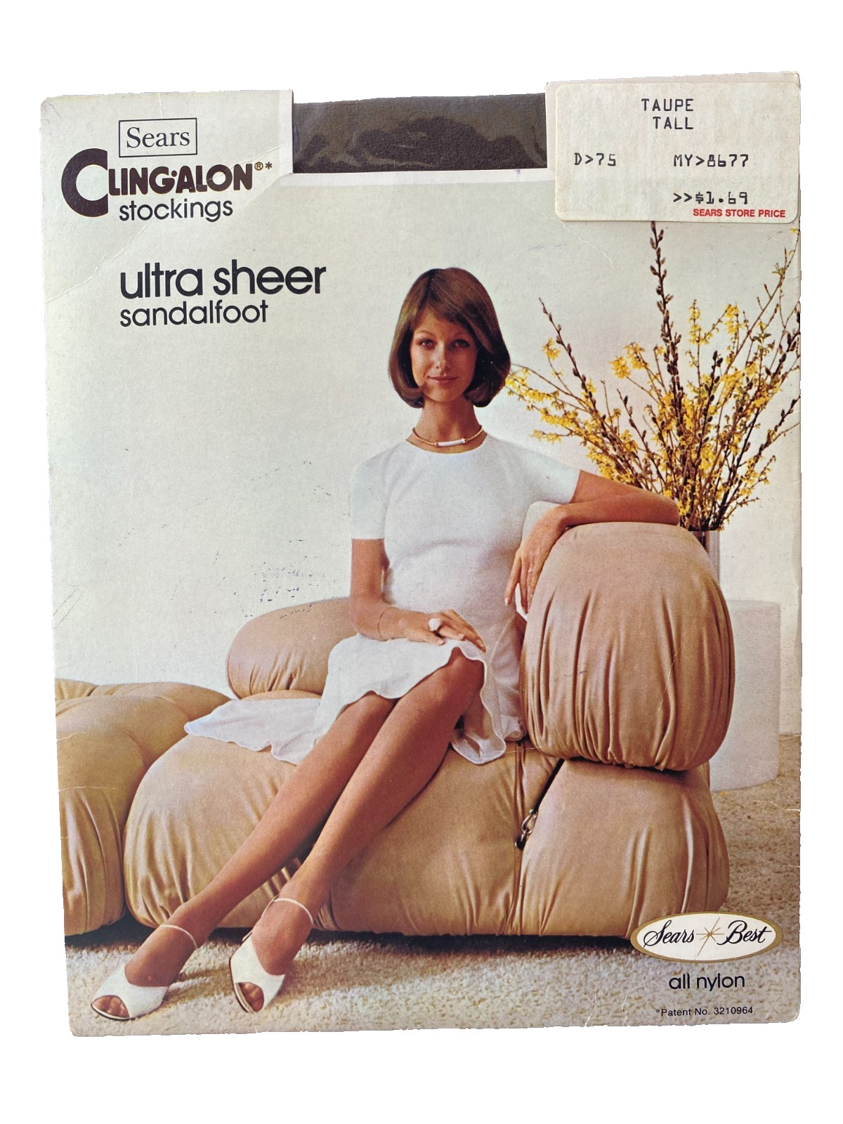 Vintage Sears Cling-Alon Ultra Sheer Sandalfoot Stockings Taupe Tall NOS Seal