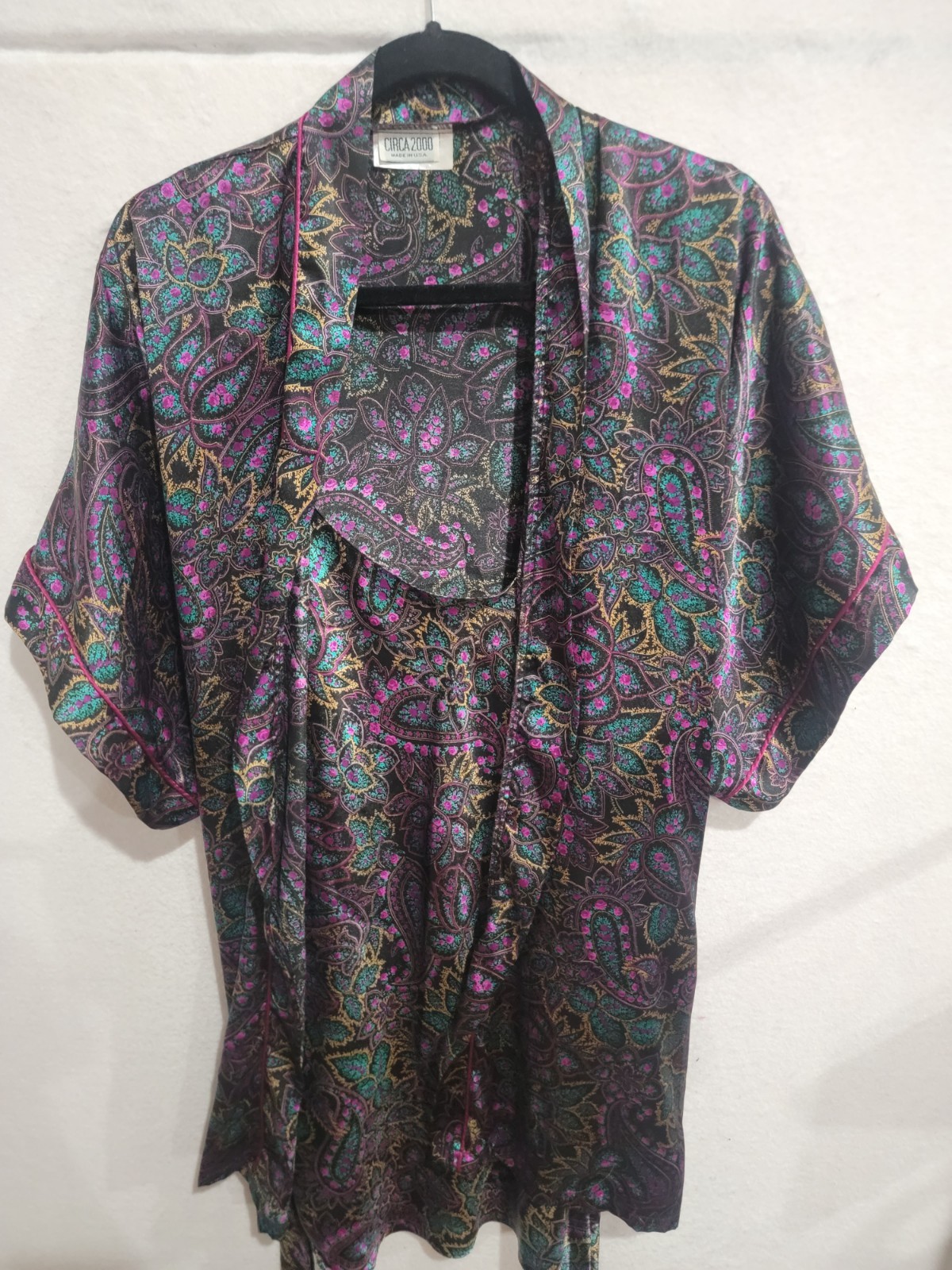 Vintage Circa 2000 Paisley Robe Camisole Set 2XL Made in USA Satin Lingerie 2pc