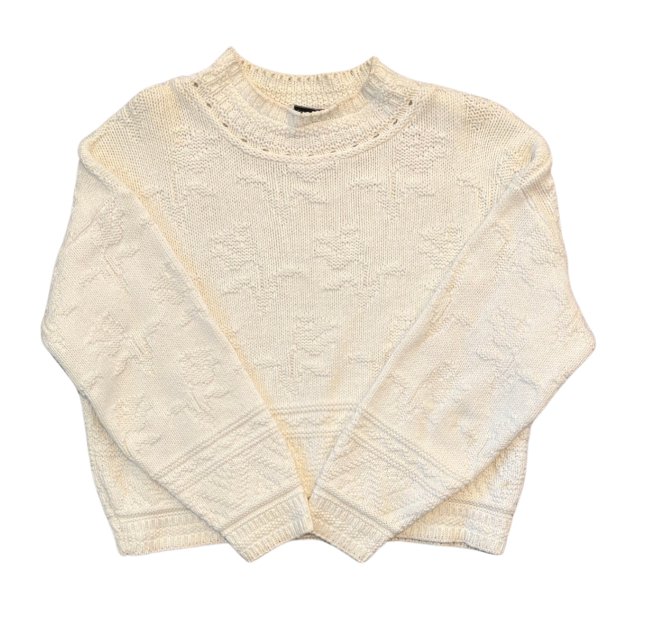 Vintage Cropped Sweater Pullover Chunky Knit Cream Textured Moulin Rouge