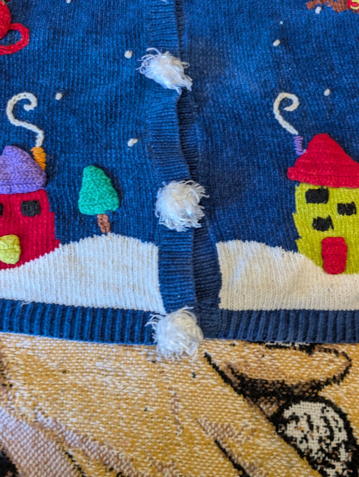 Vintage Bellepointe Blue Presents Ugly Santa Village Cardigan Medium