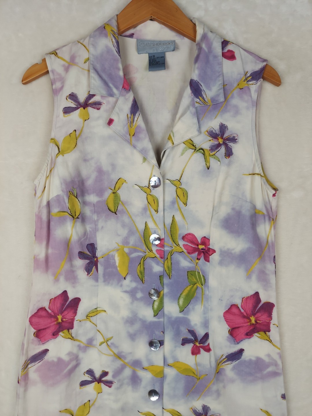 VTG 90s Carol Anderson Maxi Dress Womens 10 Floral Silk Linen Button Down Front
