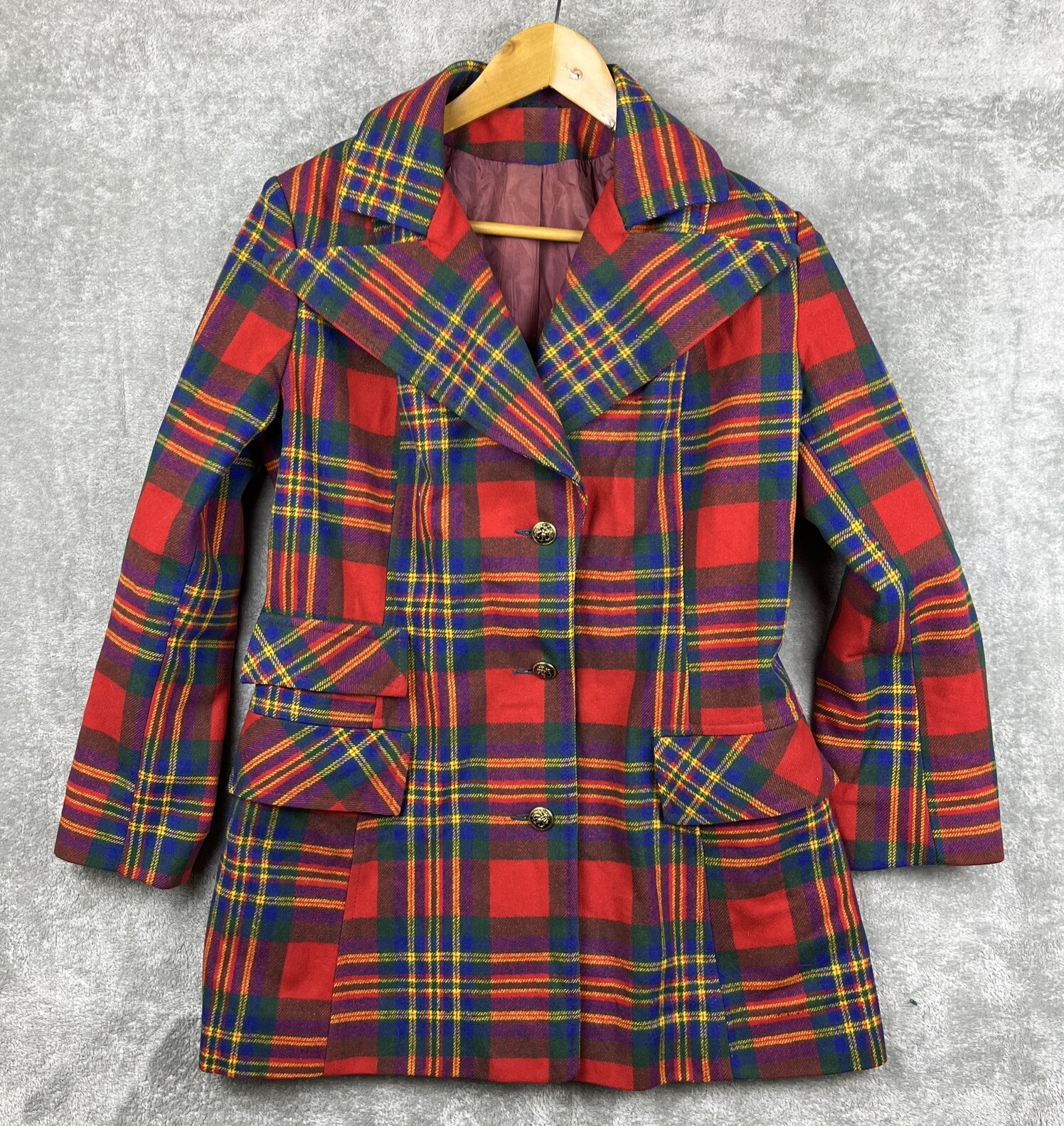 Vintage Sears Jr Bazaar Coat Womens 9 Plaid Wool Button Up Lined 60’s 70’s