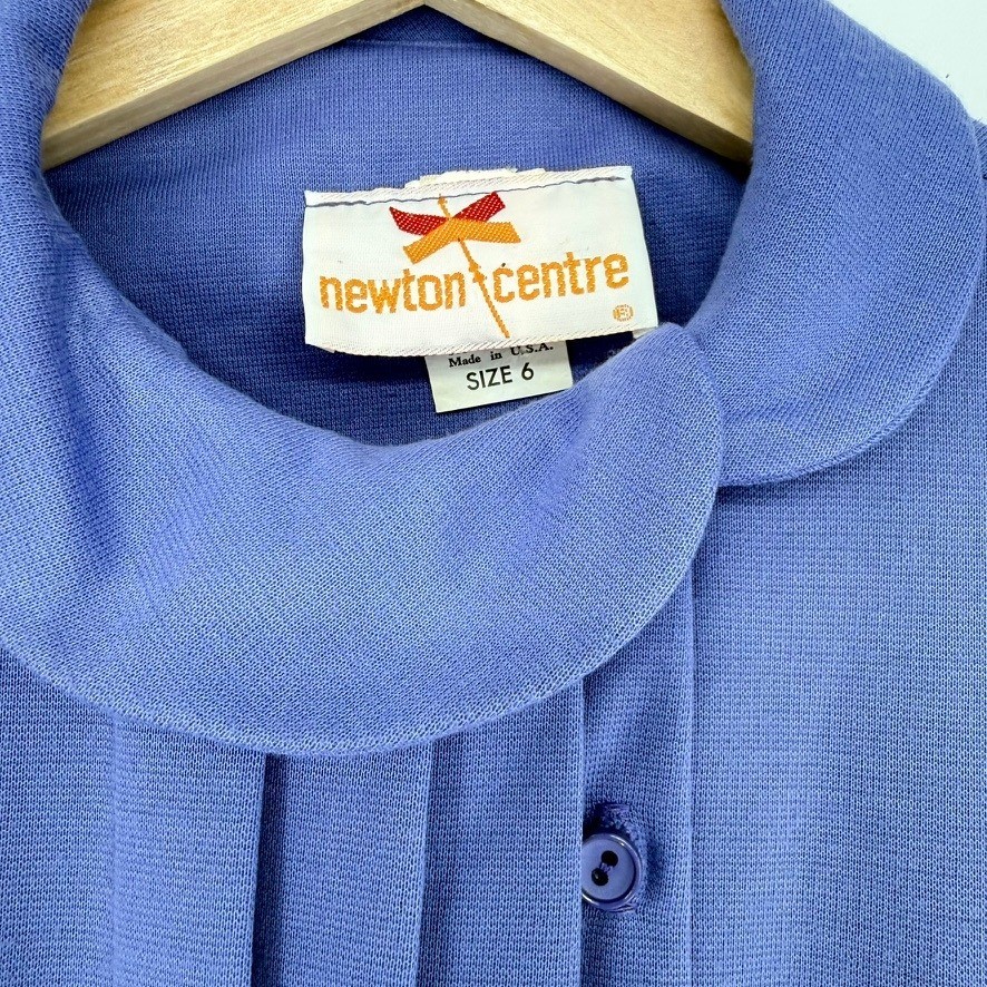 Vintage 60s Blue Peter Pan Collar Belted Secretary Dress 6 Union Label Twee Mod