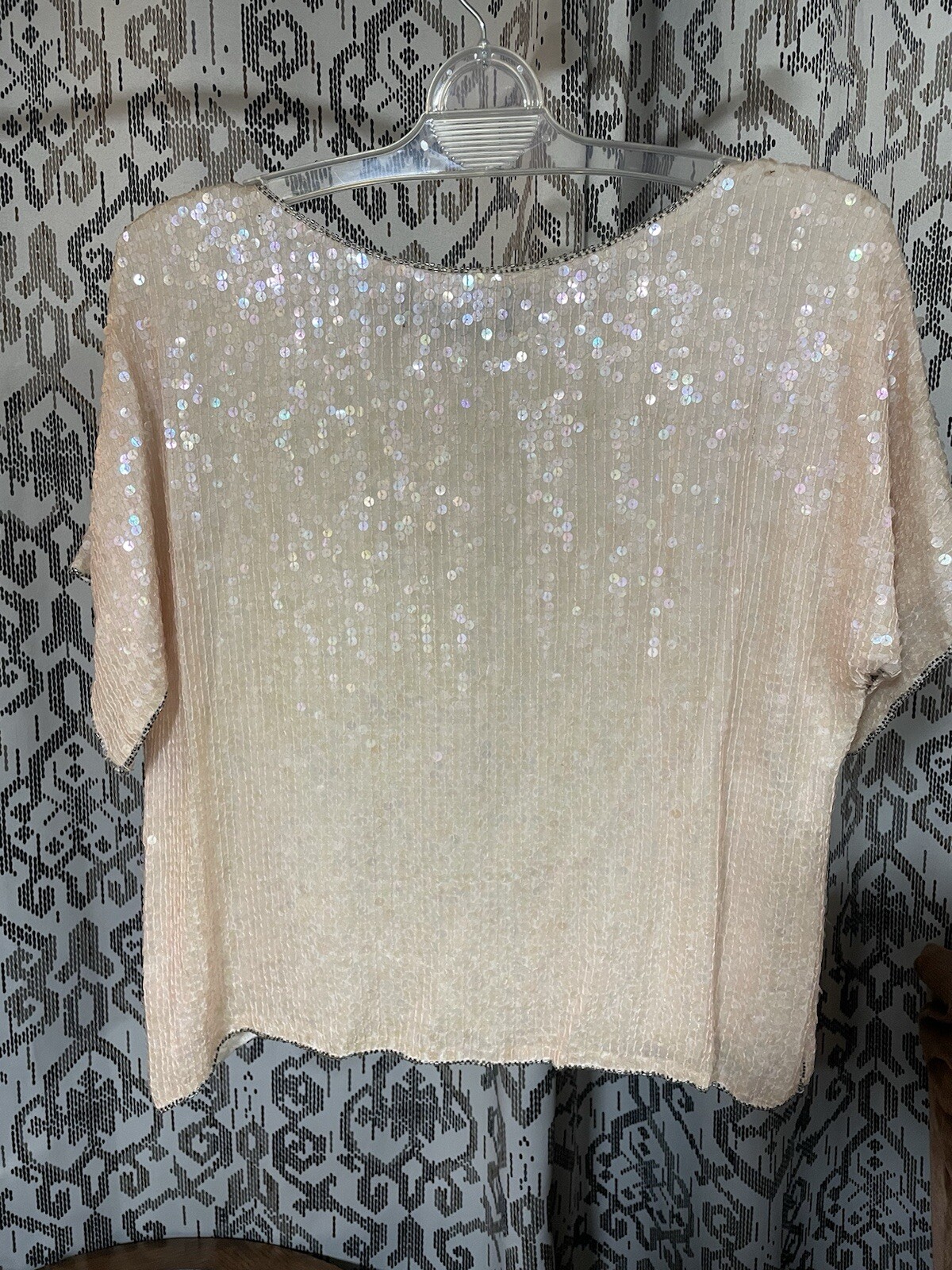 Vintage Jean for Joseph Le Bon Women’s Size Large Lined Silk Sequin Top Peach
