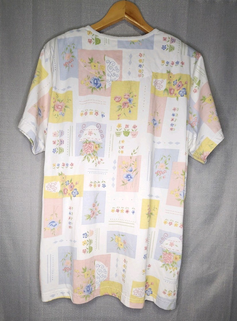 Capistrano Cottagecore Padded Shoulder Henley T-Shirt Floral Print Sz 18/20