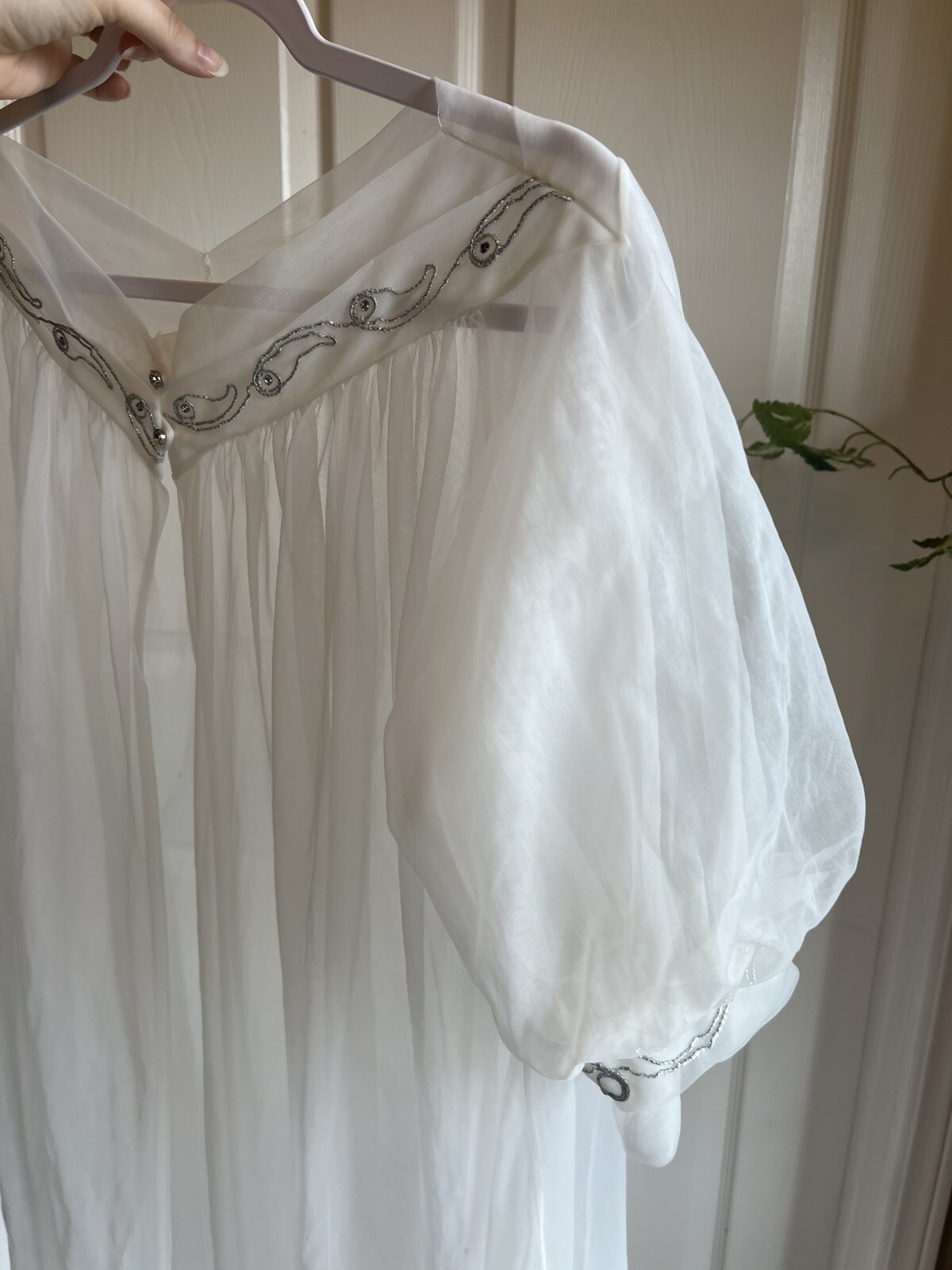 Vintage 60s(?) Pandora’s Lingerie Peignoir Bridal Chiffon Robe Size Medium