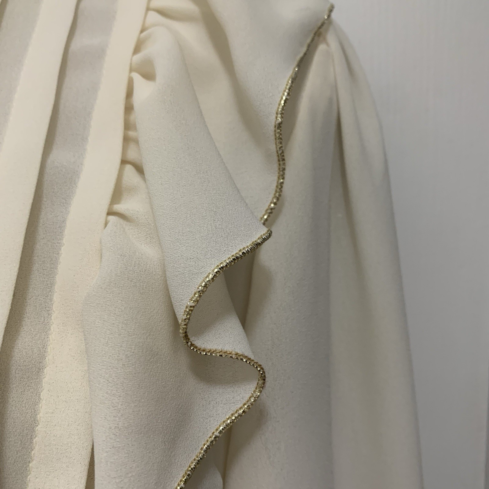Vtg Diane Richards Women’s Ivory Victorian Blouse Sz 16 Pleated Ruffle Gold Trim
