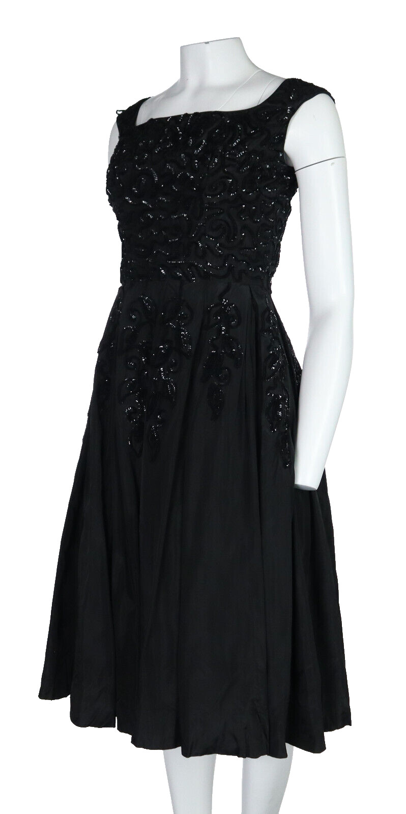 Vintage 50s EMMA DOMB USA Women’s XS 2 Black Taffeta Sequin Midi Party Dress
