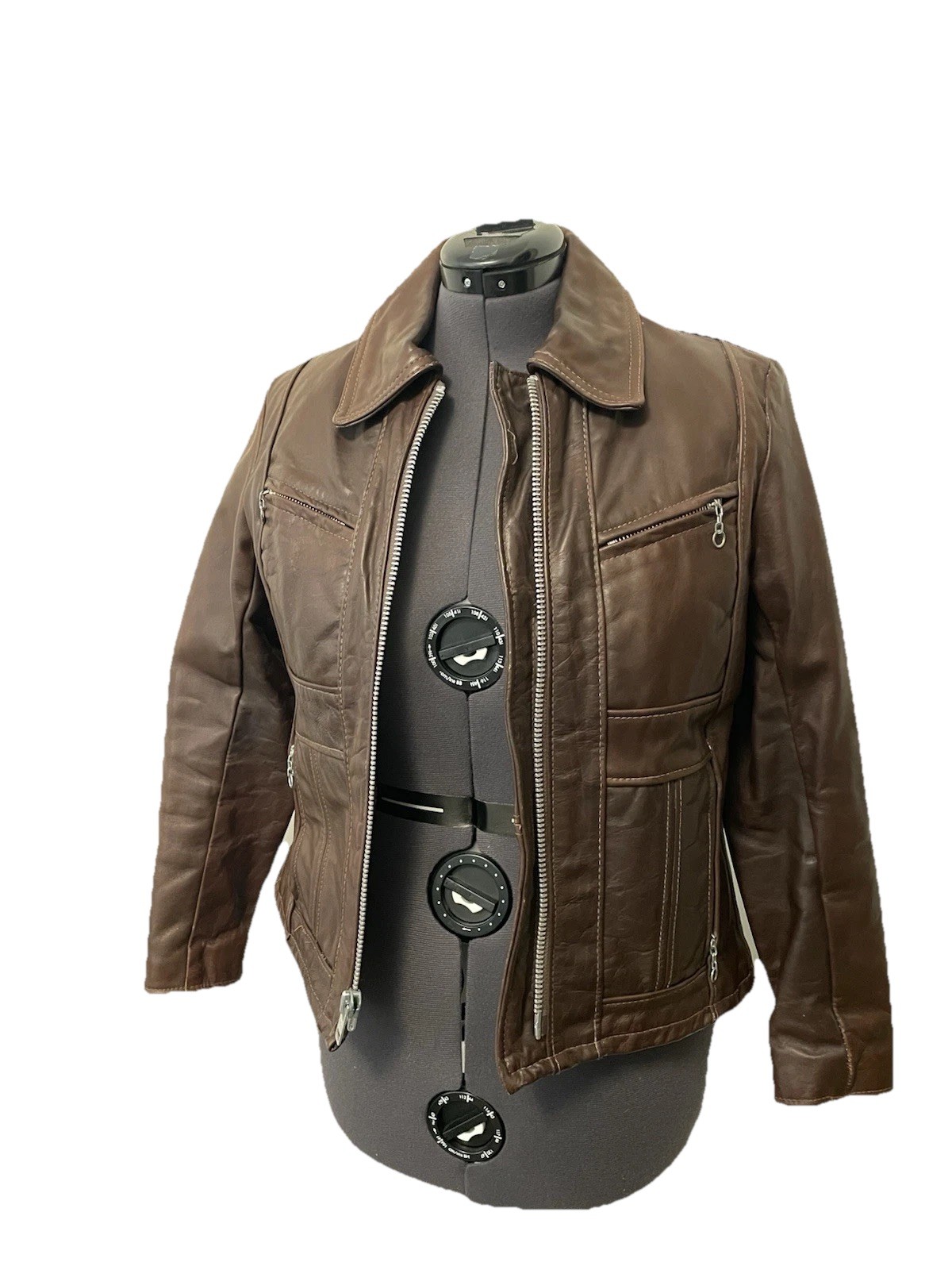 Scott Vintage Brown Leather 70s Womens Sz12 Motorcycle Jacket Talon Lined Racer
