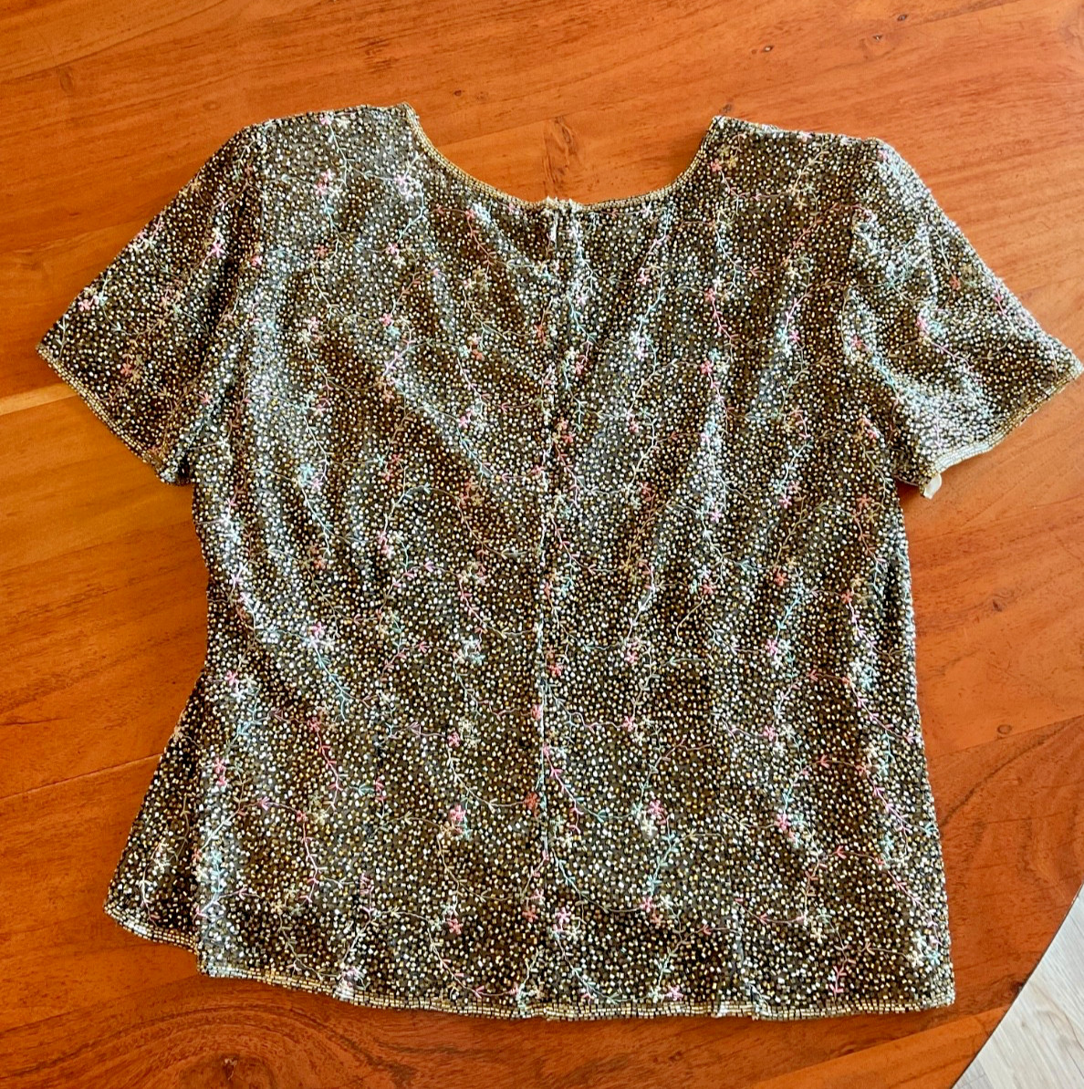 Vintage 1980s Stenay 100% Silk Beaded and Sequined Top Blouse Size 14 Petite