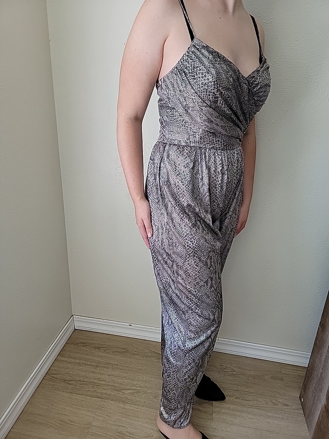 Vintage 80s Snakeskin Sparkle Jumpsuit With Bling Broche Rock Dissco Party 12?