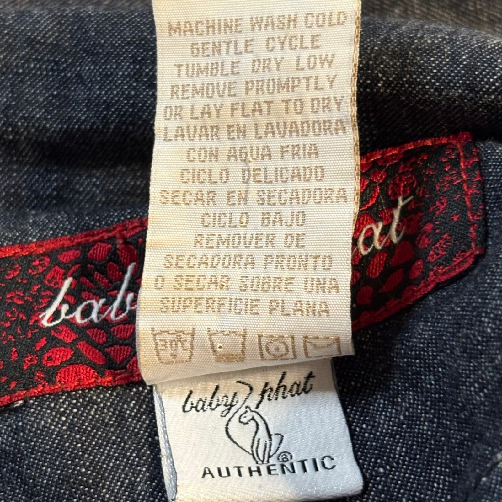 Vintage Baby Phat Denim Dress Plus Size 24 Y2K Gold Cat Graphic Dark Wash Blue