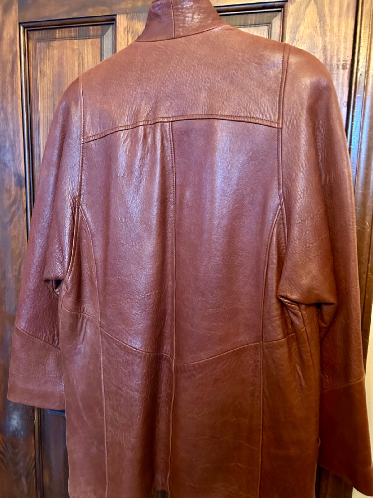 Vintage Women’s Brown Leather Slouch Car Coat Jacket SZ M 44” Vincent’s Indiana