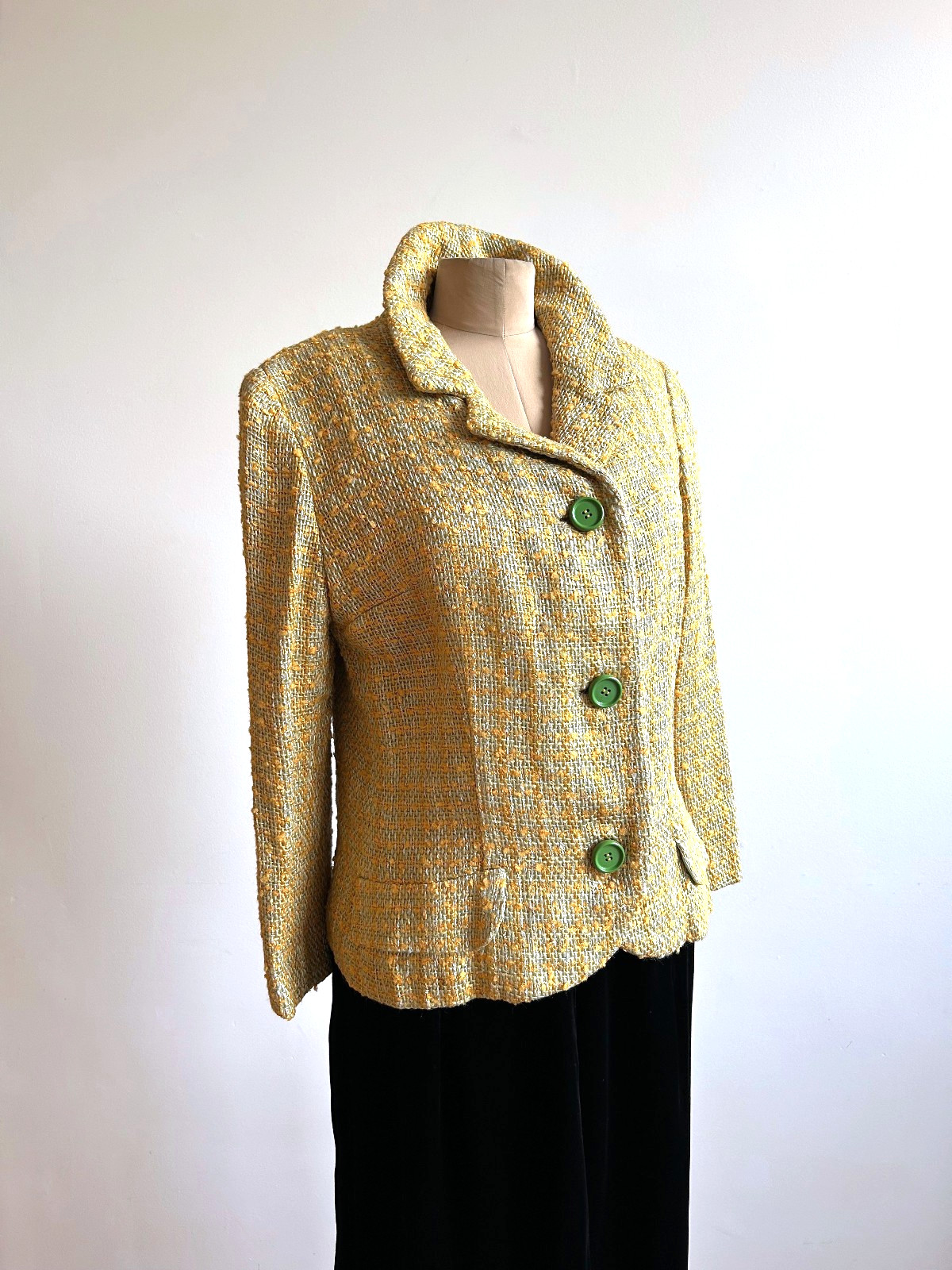 Vintage 1950s Yellow Green Tweed Soft Tailored Blazer Jacket Maisel sz M L 10 12