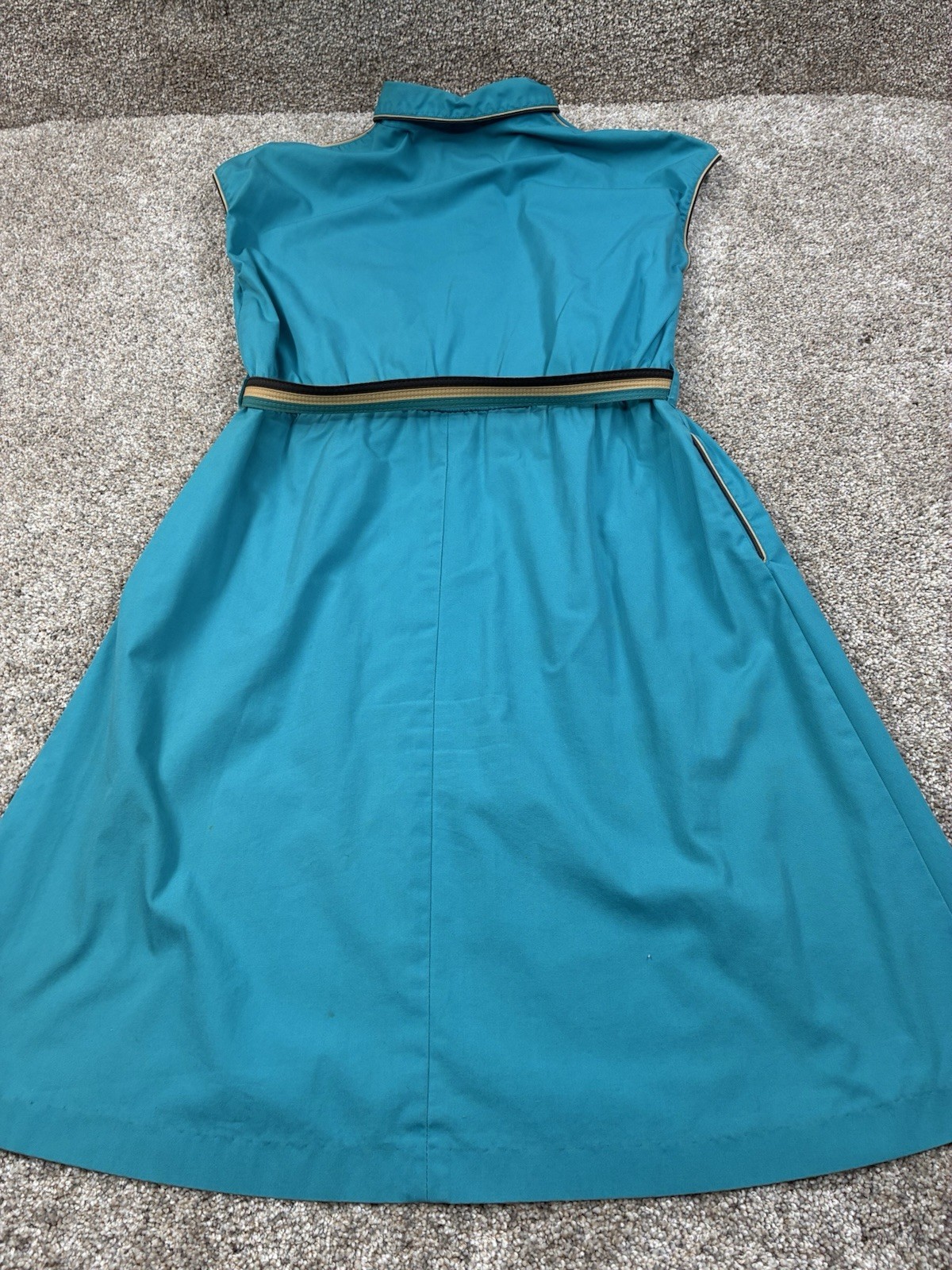 MISS JONI CALIFORNIA -Vtg 70s Teal Belted Sleeveless Button Up Dress Sz 16 #0081
