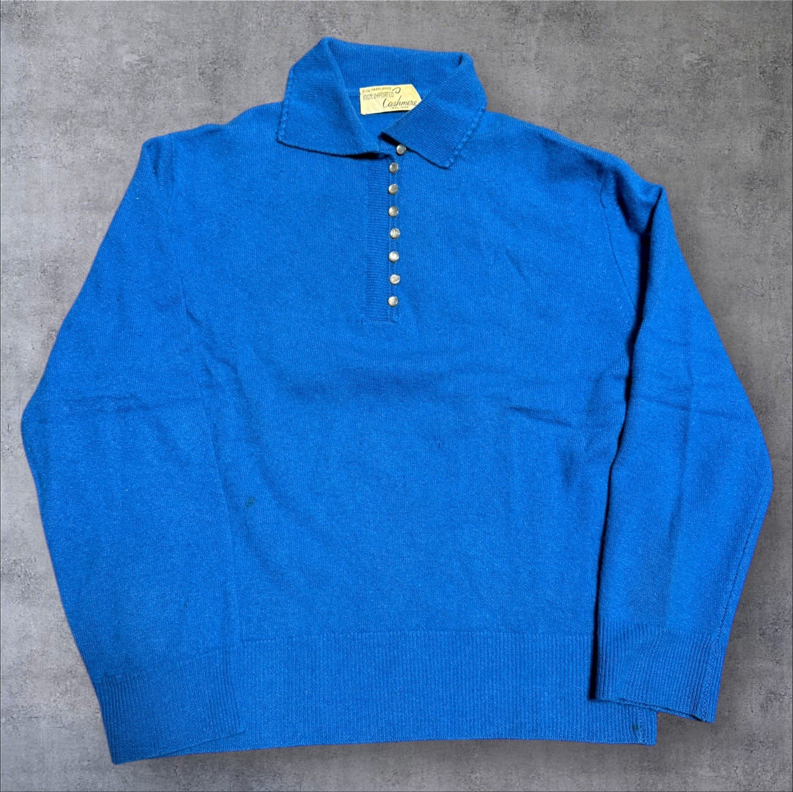 Vintage 1950/60s Blue Cashmere Collared Neck Sweater Woman’s Small