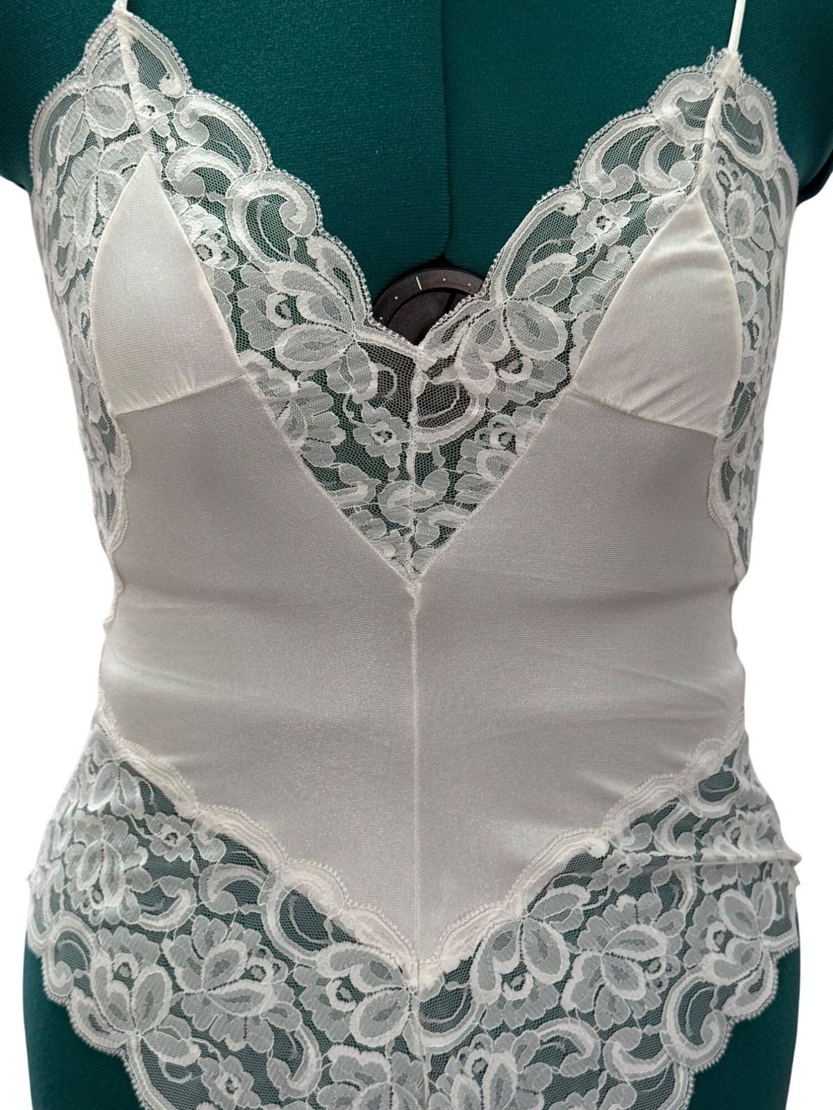 Vintage Slip Interludes by CIRA White Lace Satin Teddy Bodysuit Lingerie Medium