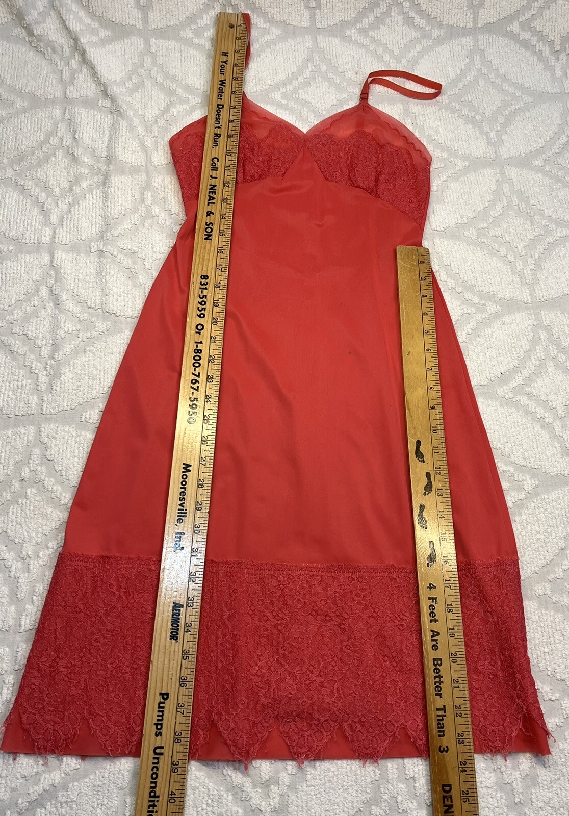 Vtg 50s/60s Luxite Kayser Slip Sz 32 Red/Pink & Lace Nylon Midi Repaired