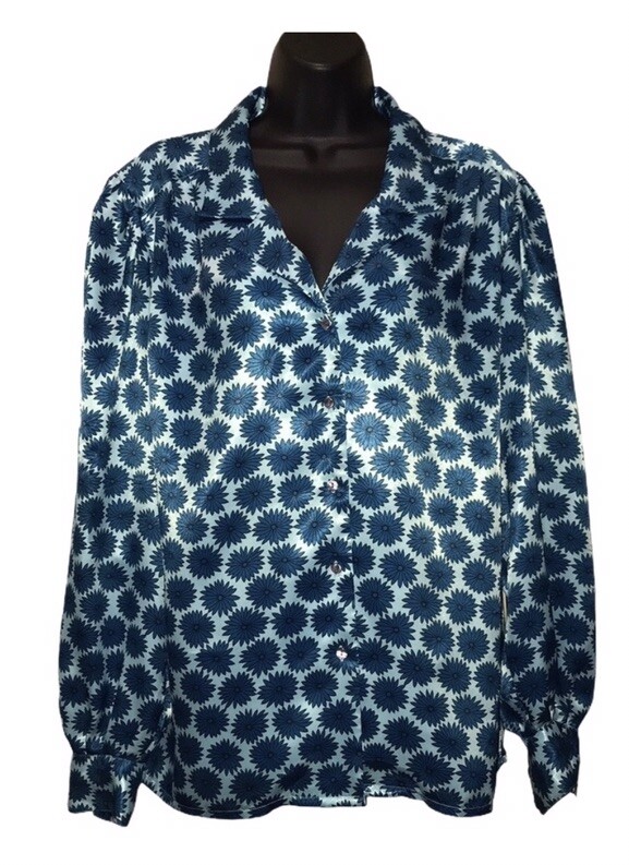 Vtg LOUBELLA California Fashions Retro Bold Floral~Flowers Poly MCM Blouse~Top