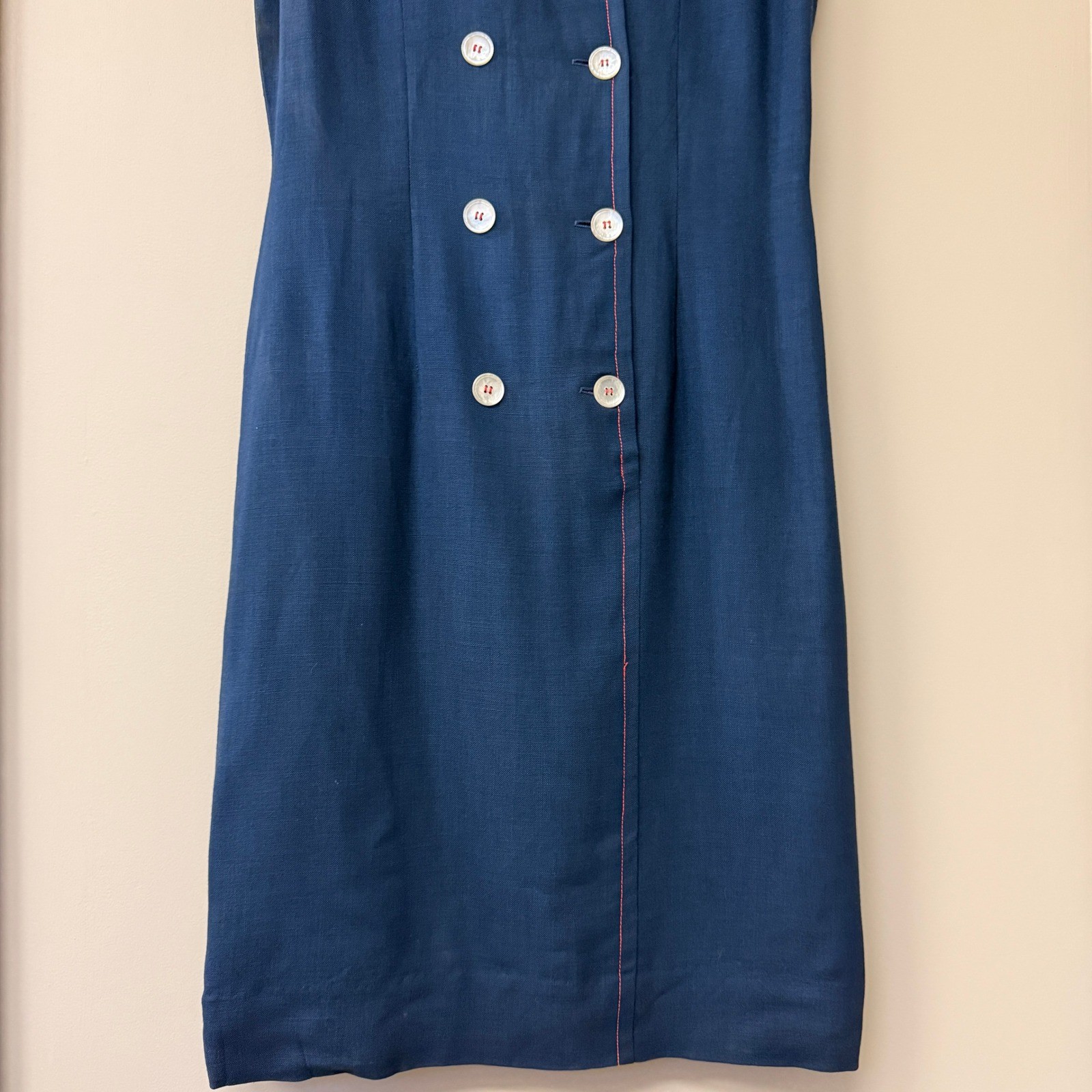 Vintage Nancy Greer Navy Blue Sailor Nautical Sheath Dress 60s ILGWU Made in USA